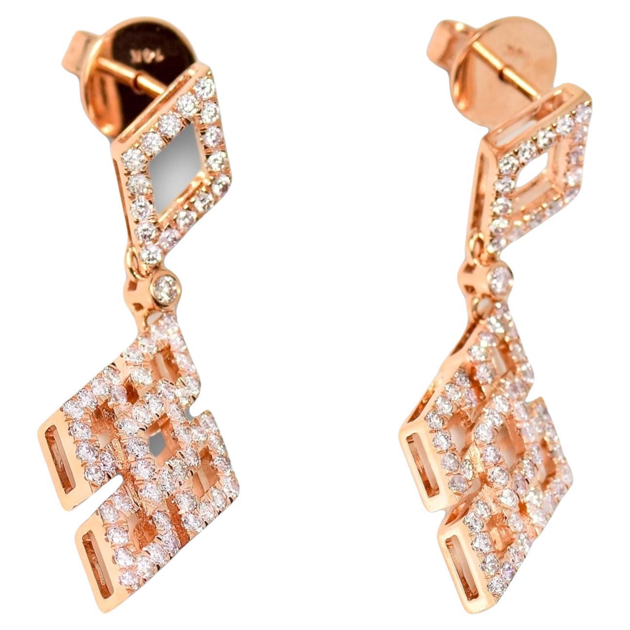 IGI 14K 0.95 ct Natural Pink Diamonds Art Deco Design Stud Earrings For Sale