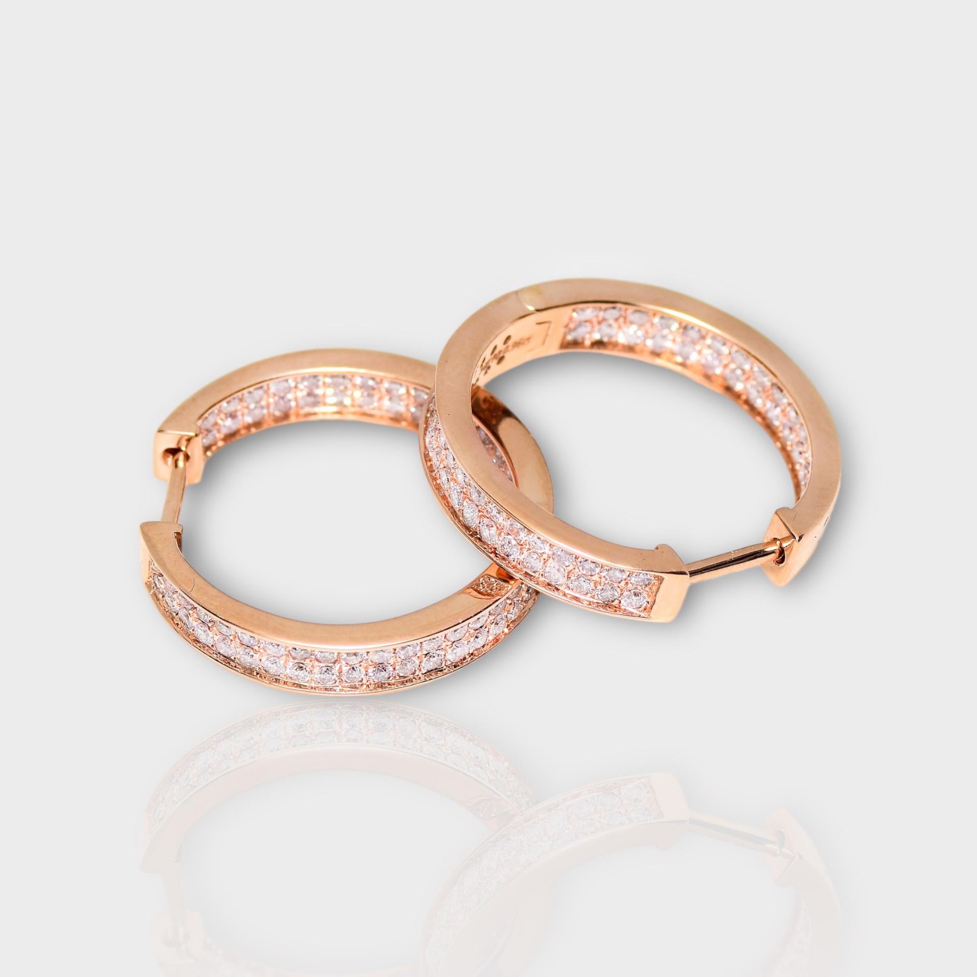 Contemporary IGI 14K 0.96 ct Natural Pink Diamonds Hoop Earrings For Sale
