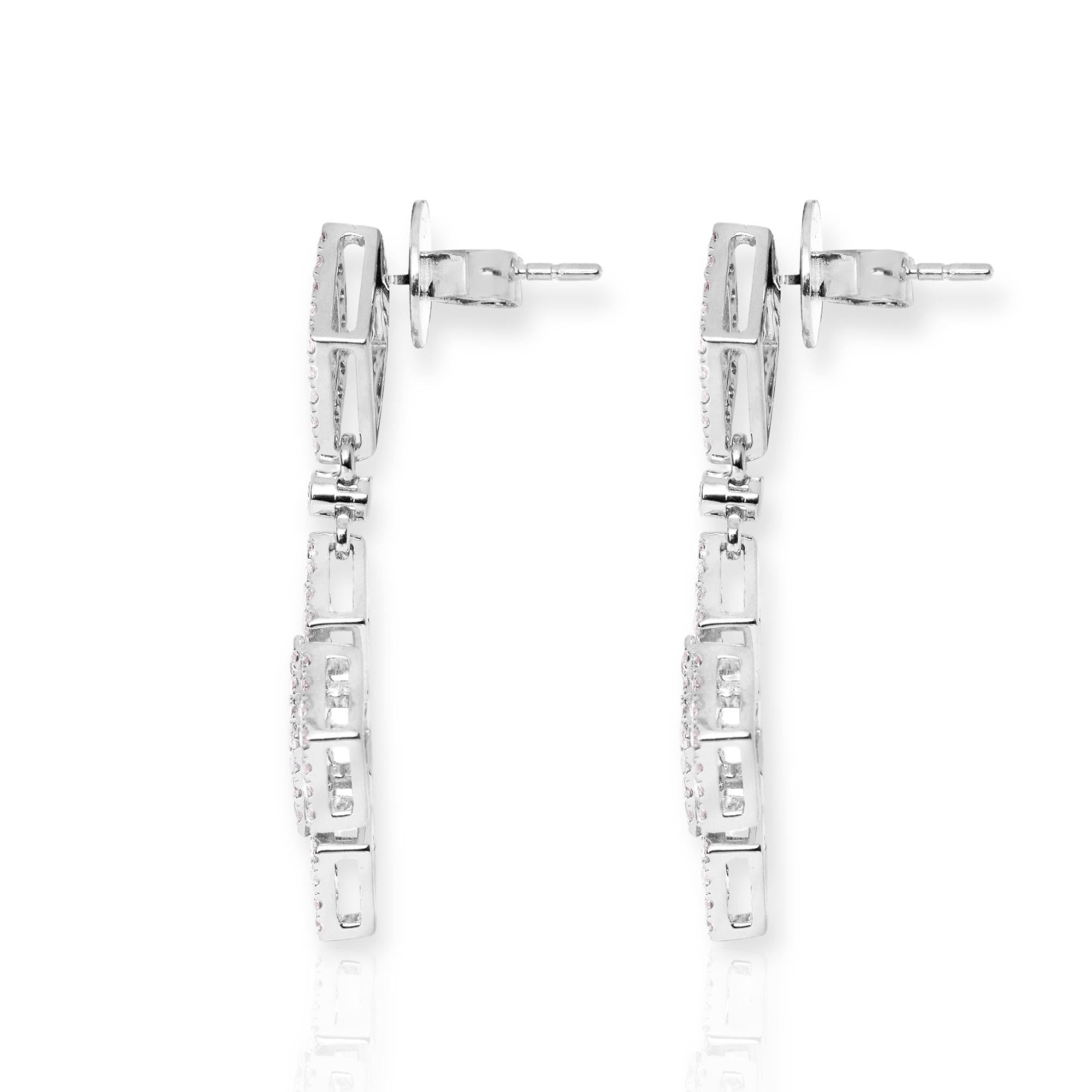 IGI 14K 0.96 ct Natural Pink Diamonds Art Deco Design Stud Earrings For Sale 2