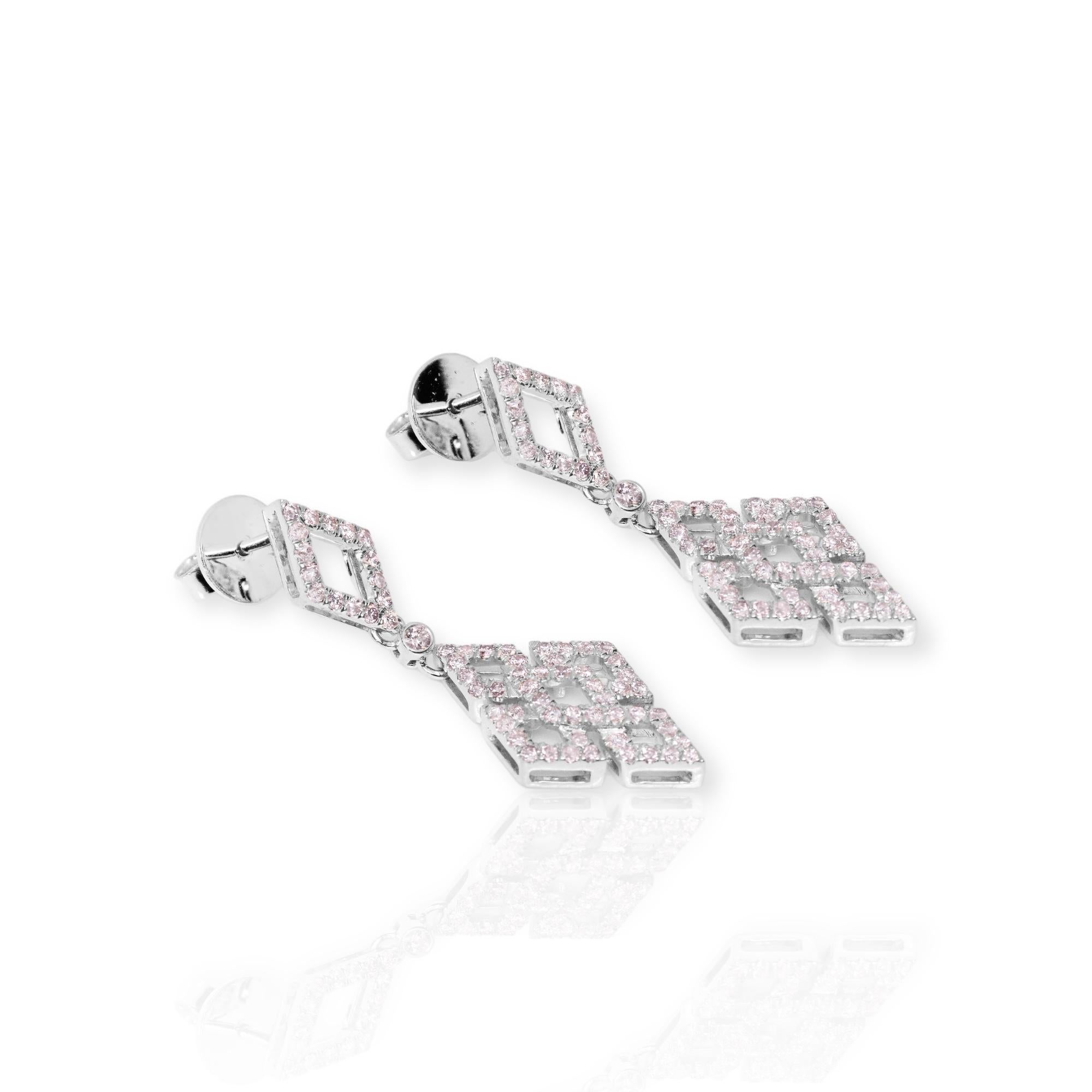 Women's IGI 14K 0.96 ct Natural Pink Diamonds Art Deco Design Stud Earrings For Sale