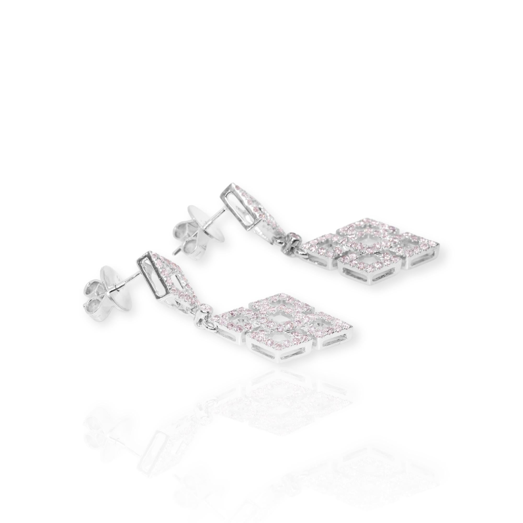 IGI 14K 0.96 ct Natural Pink Diamonds Art Deco Design Stud Earrings For Sale 1
