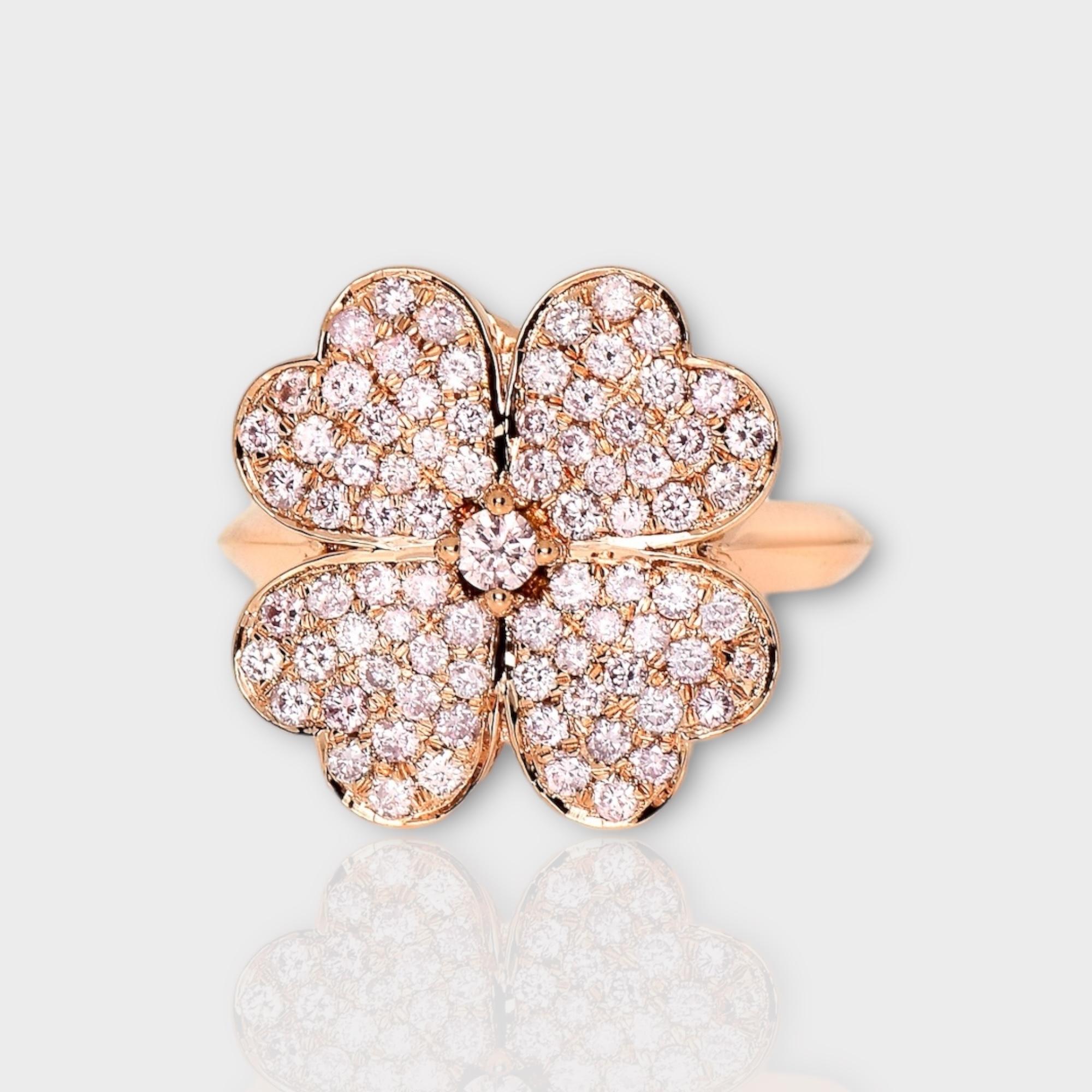 *IGI 14K 0.98 ct Natural Pink Diamonds Lucky Clover Antique Design Ring*

This band features a stunning design with a 4-leaf clover crafted from 14K rose gold. It is set with natural pink diamonds weighing 0.98 carats.

This ring features colorful