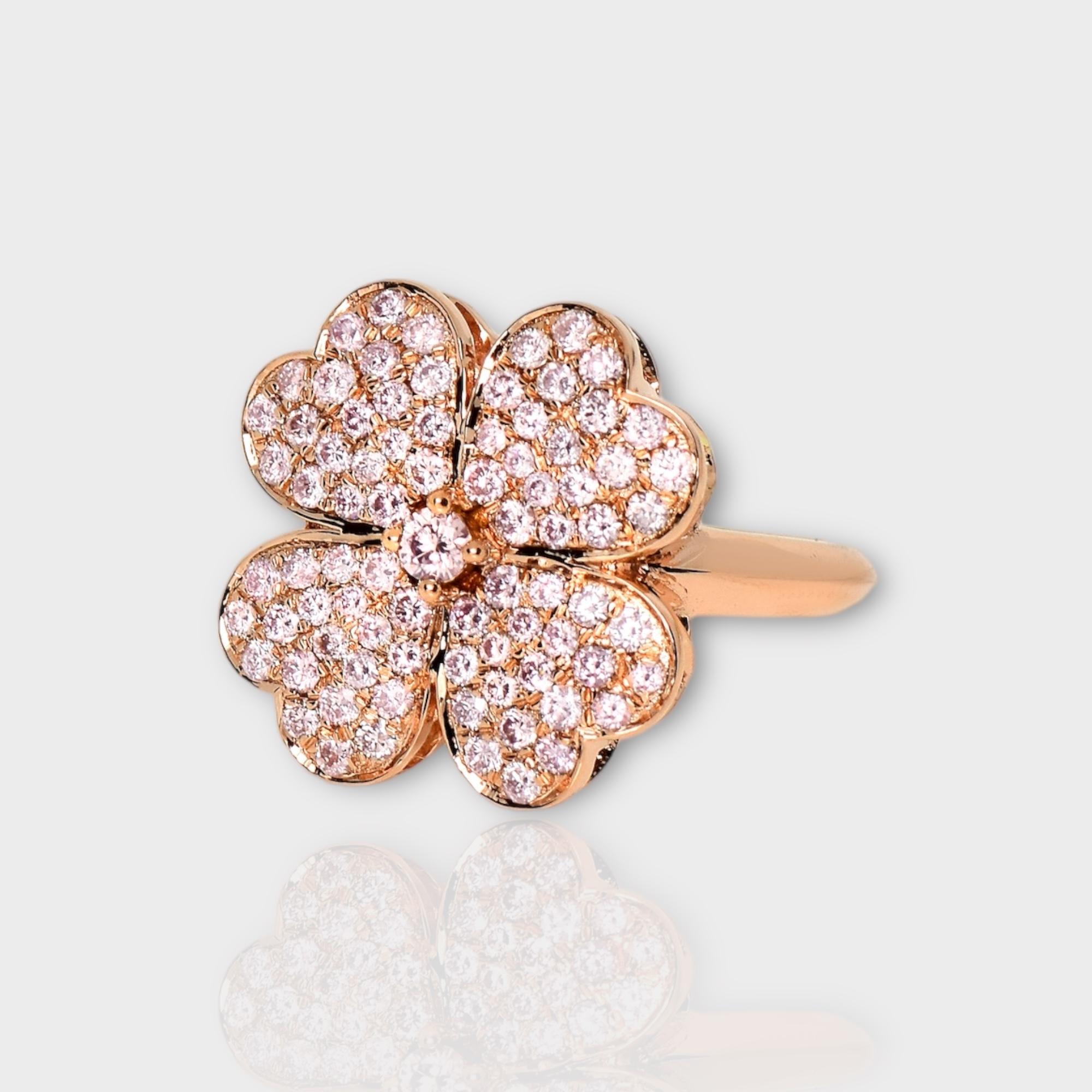 Round Cut IGI 14K 0.98 ct Natural Pink Diamonds Lucky Clover Antique Design Ring For Sale