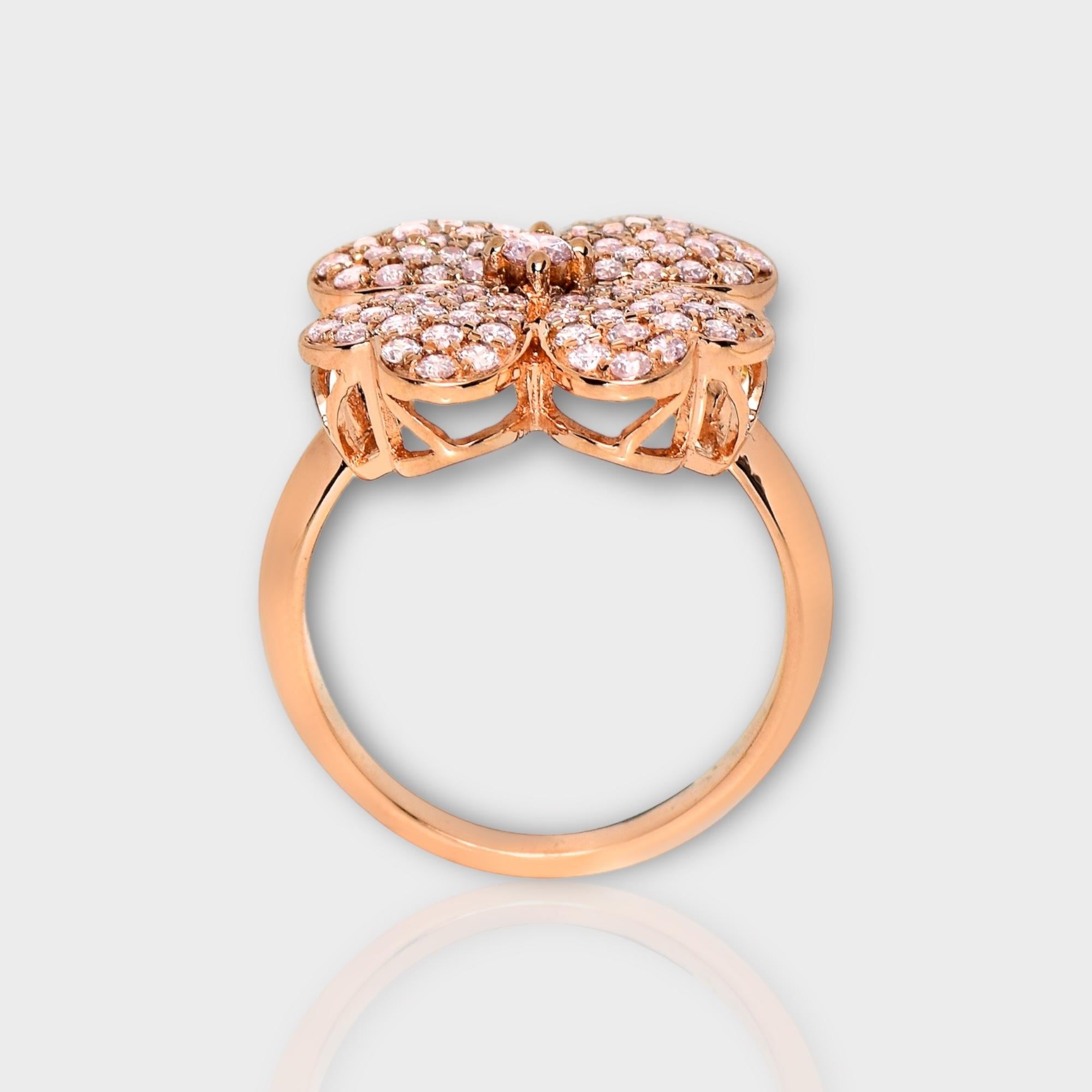 Women's IGI 14K 0.98 ct Natural Pink Diamonds Lucky Clover Antique Design Ring For Sale