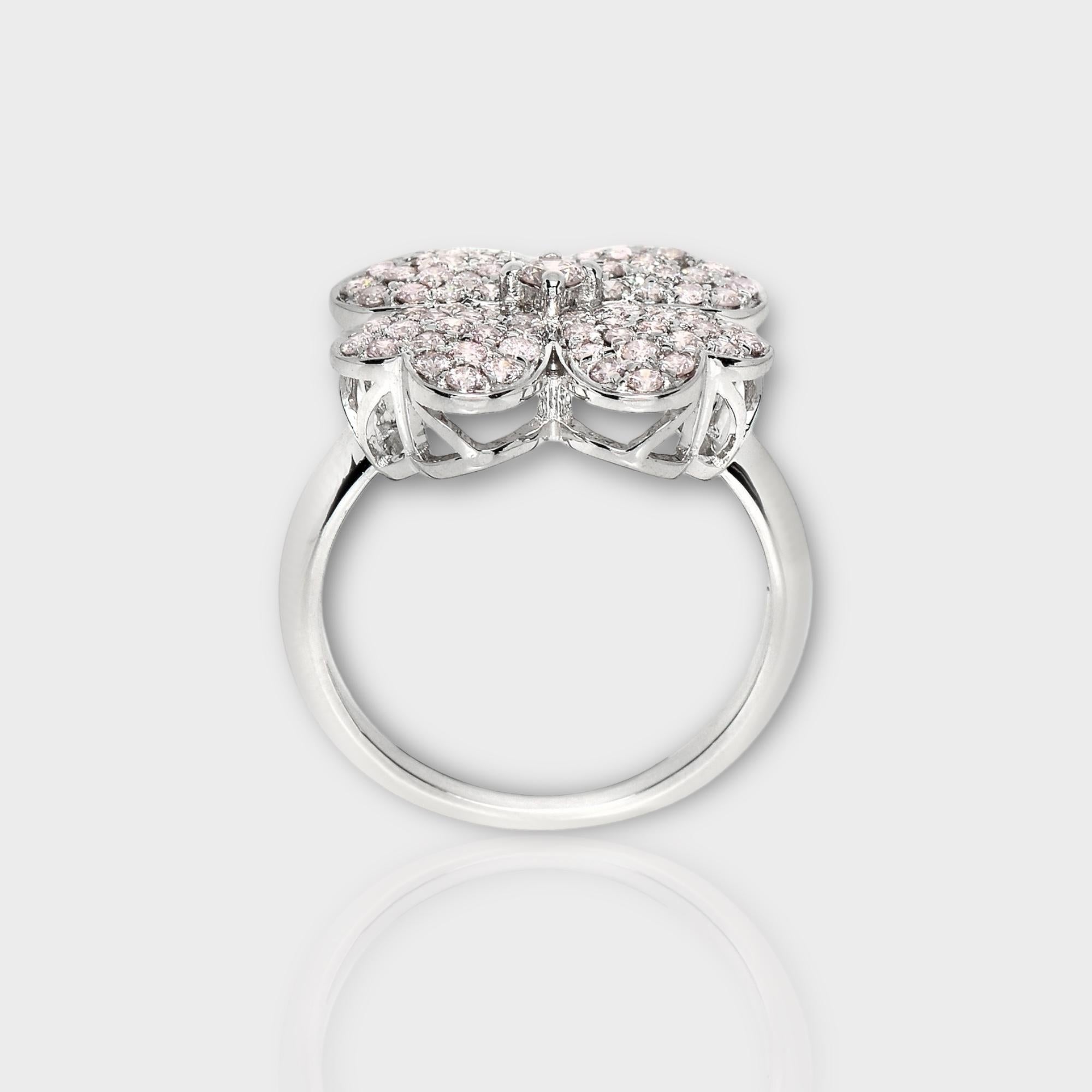 Women's IGI 14K 0.97 ct Natural Pink Diamonds Lucky Clover Antique Design Ring For Sale