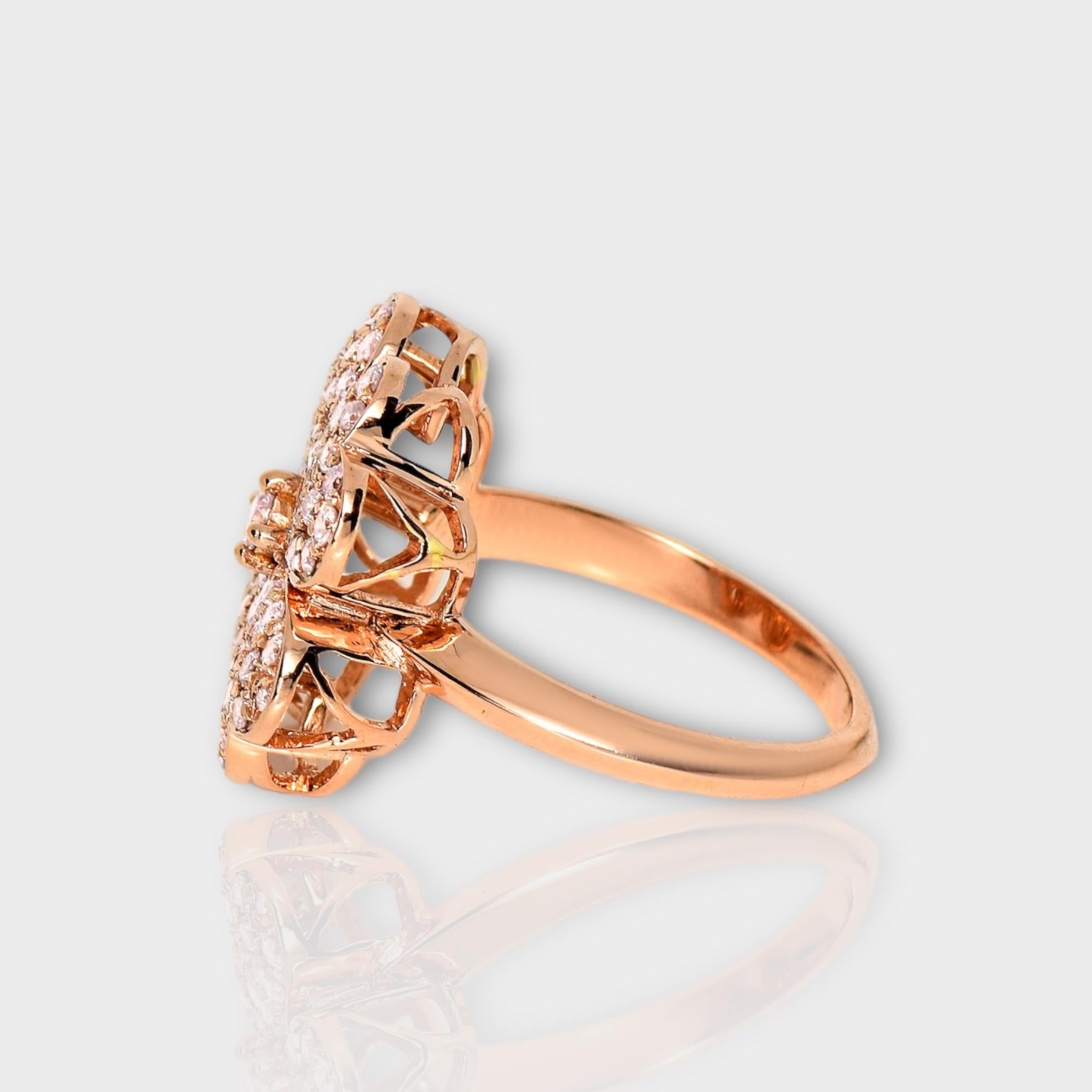 IGI 14K 0.98 ct Natural Pink Diamonds Lucky Clover Antique Design Ring For Sale 1