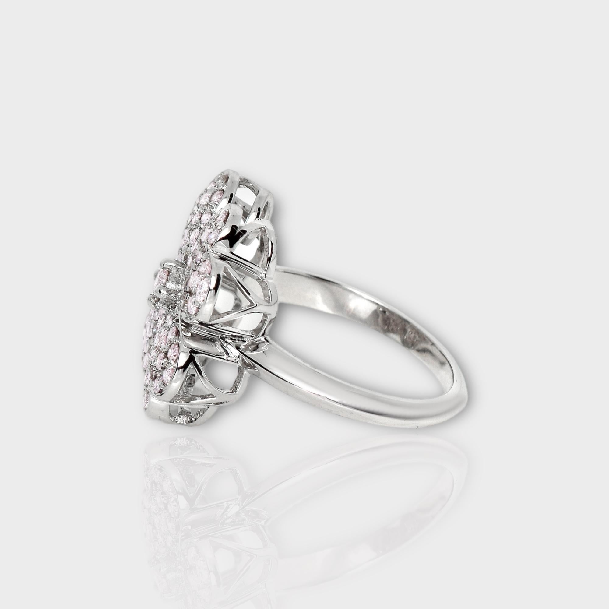 IGI 14K 0.97 ct Natural Pink Diamonds Lucky Clover Antique Design Ring For Sale 1