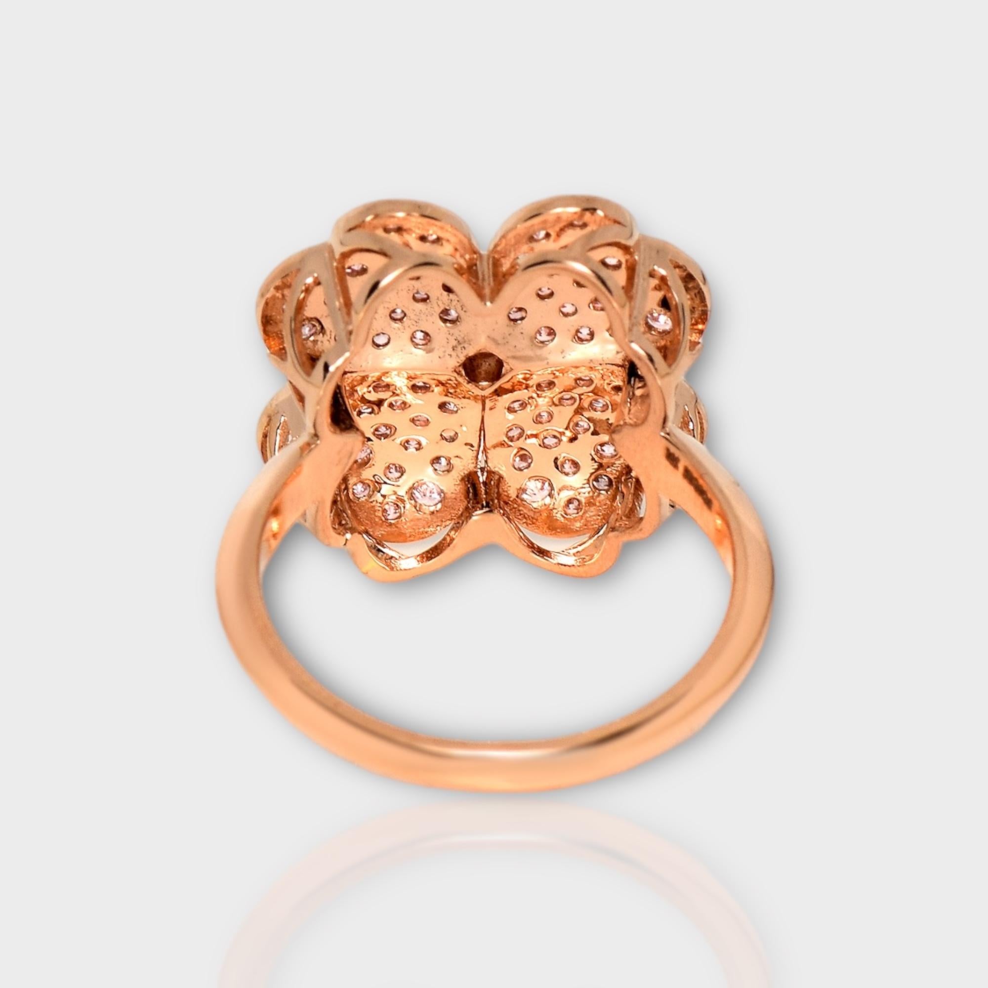 IGI 14K 0.98 ct Natural Pink Diamonds Lucky Clover Antique Design Ring For Sale 2