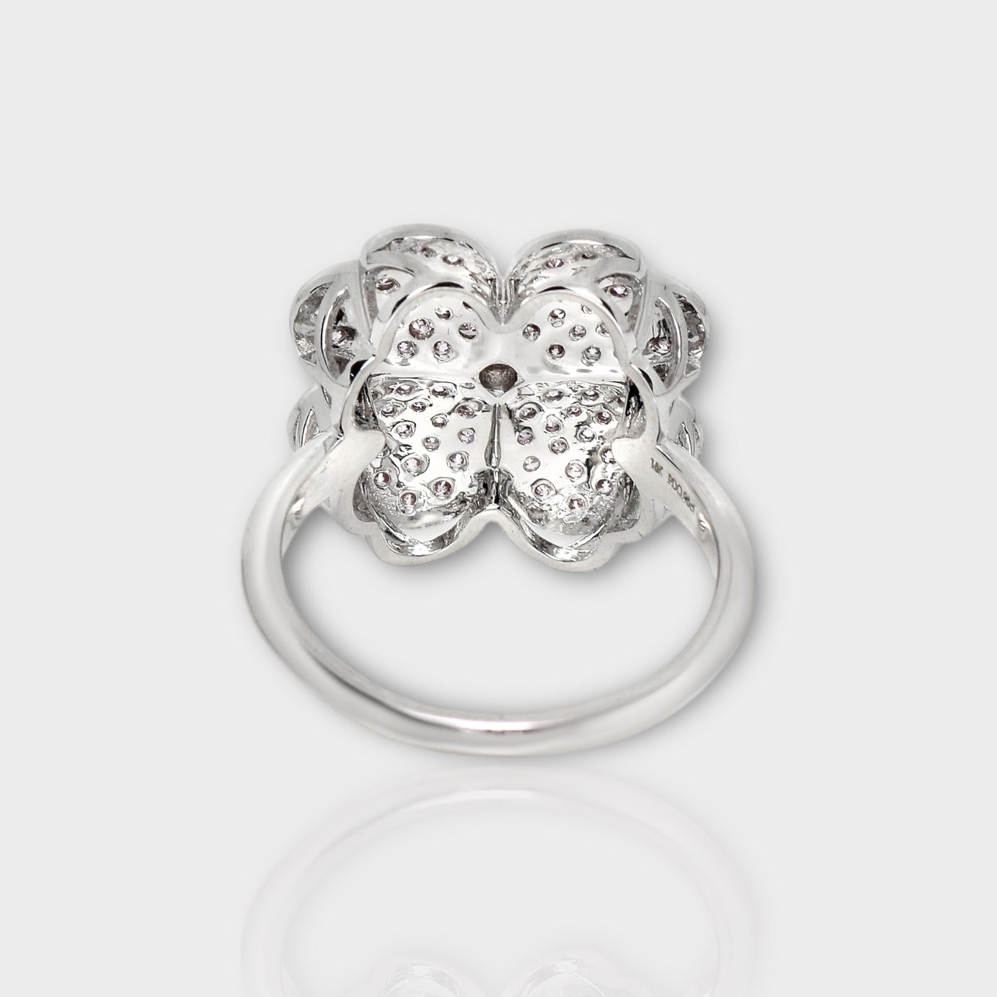 IGI 14K 0.97 ct Natural Pink Diamonds Lucky Clover Antique Design Ring For Sale 2