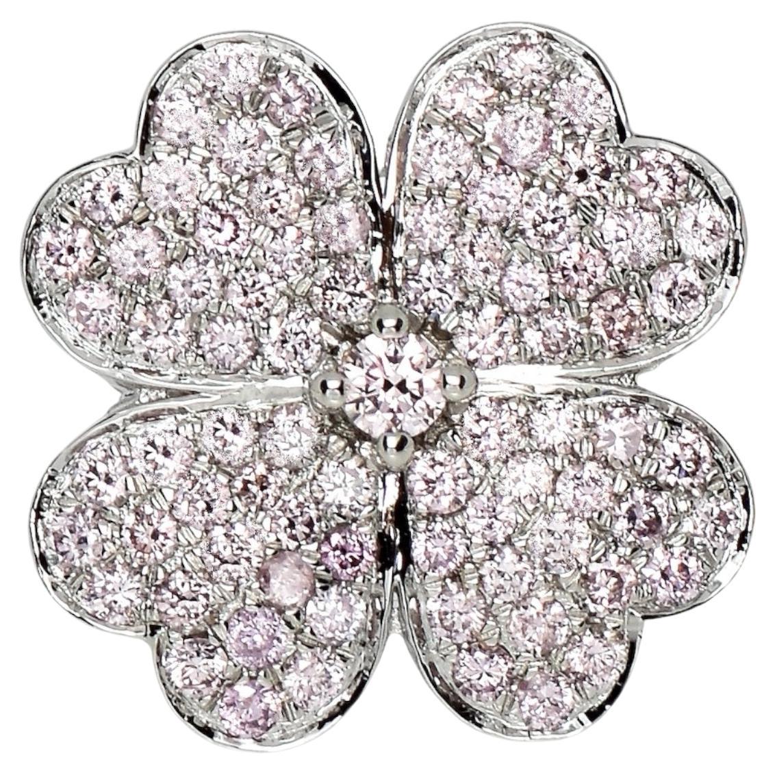 IGI 14 carats, diamants roses naturels 0,97 carat Lucky Clover, bague design ancien