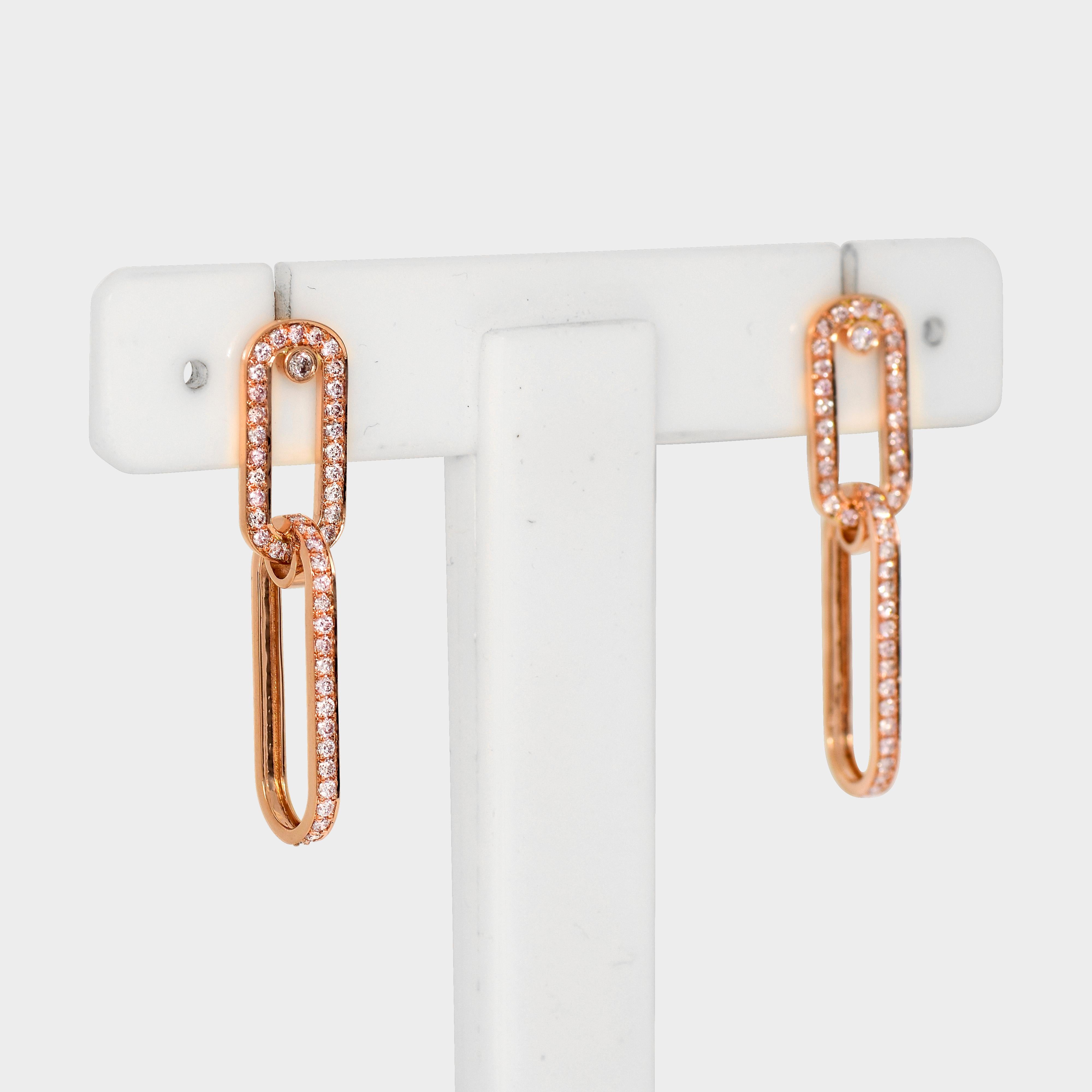 Contemporary IGI 14K 1.15 ct Natural Pink Diamonds Art Deco Design Stud Earrings For Sale