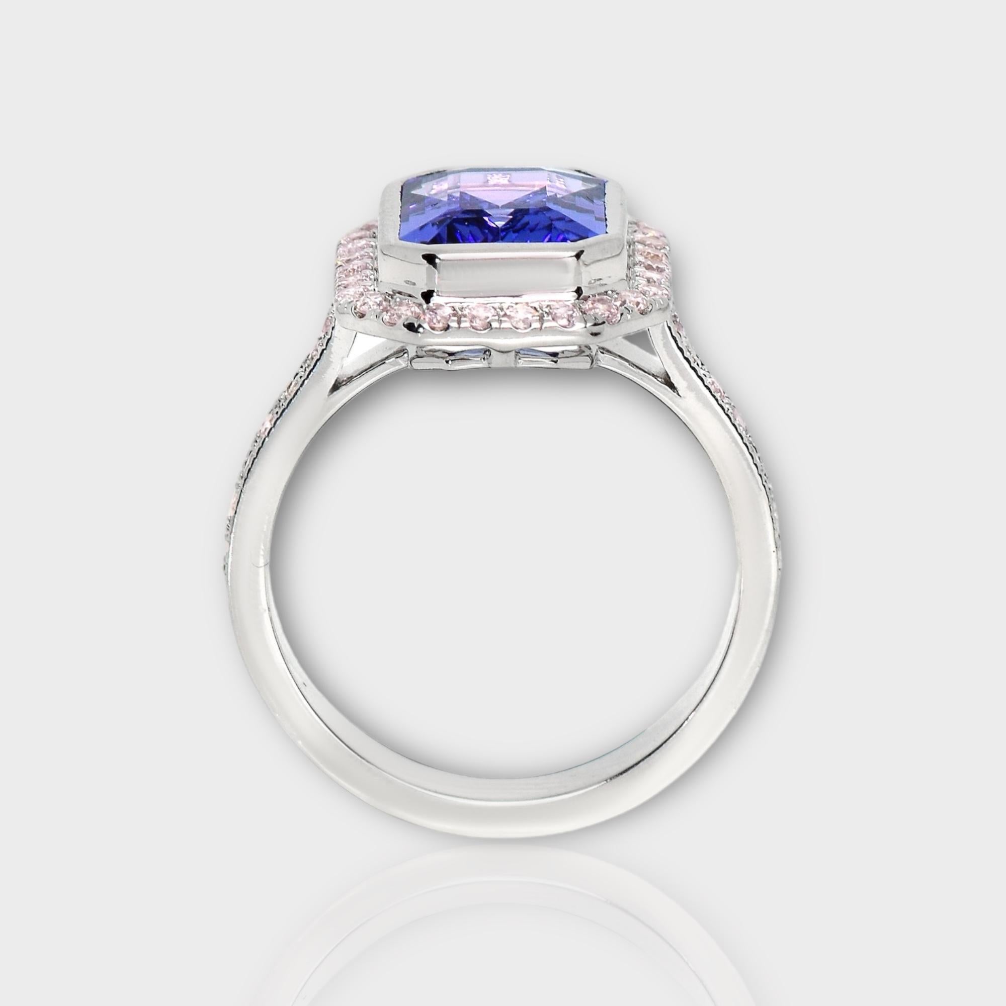 Women's IGI 14K 2.50 ct Tanzanite&Pink Diamond Antique Art Deco Engagement Ring For Sale
