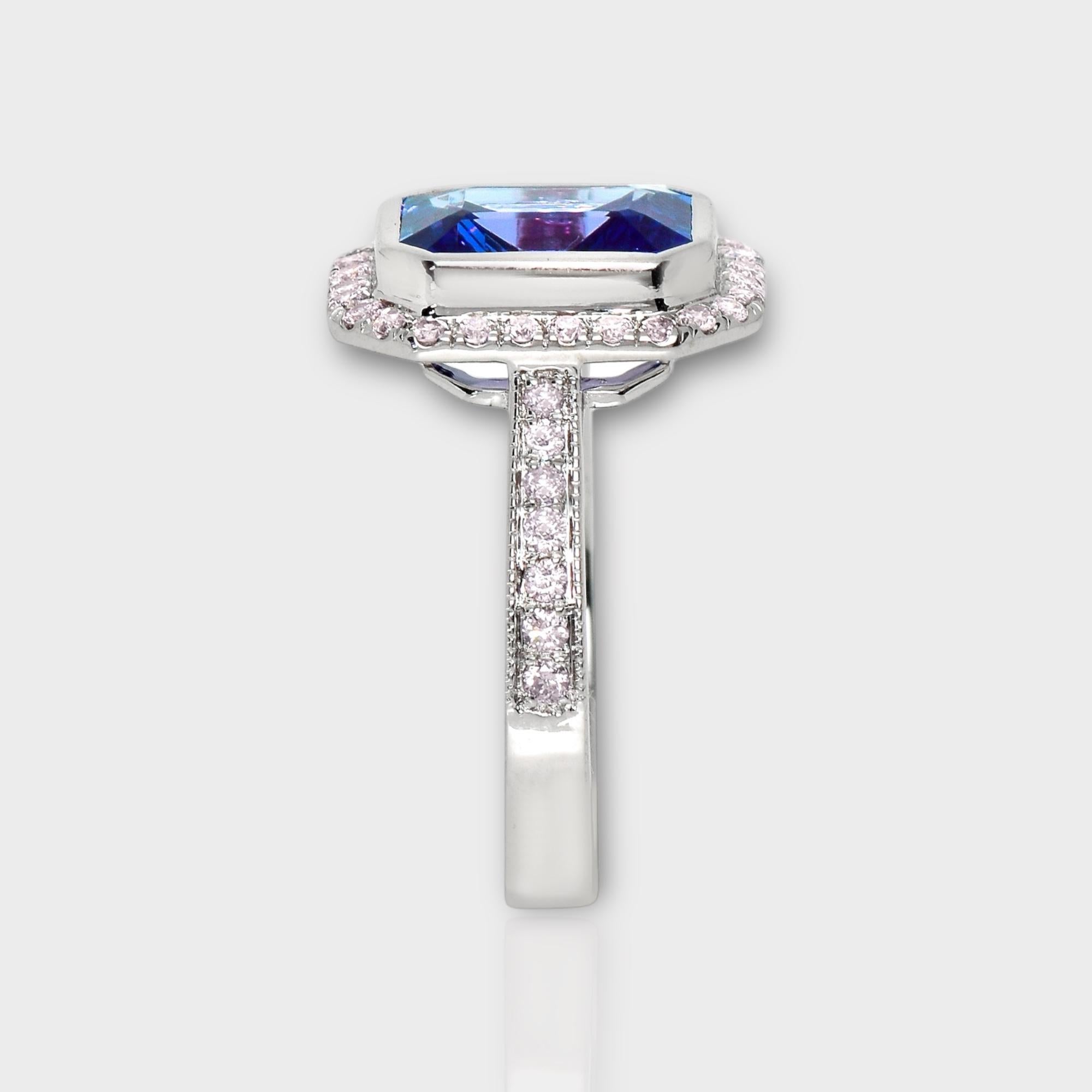 Bague de fiançailles IGI 14K 2.50 ct Tanzanite&Pink Diamond Antique Art Deco en vente 1