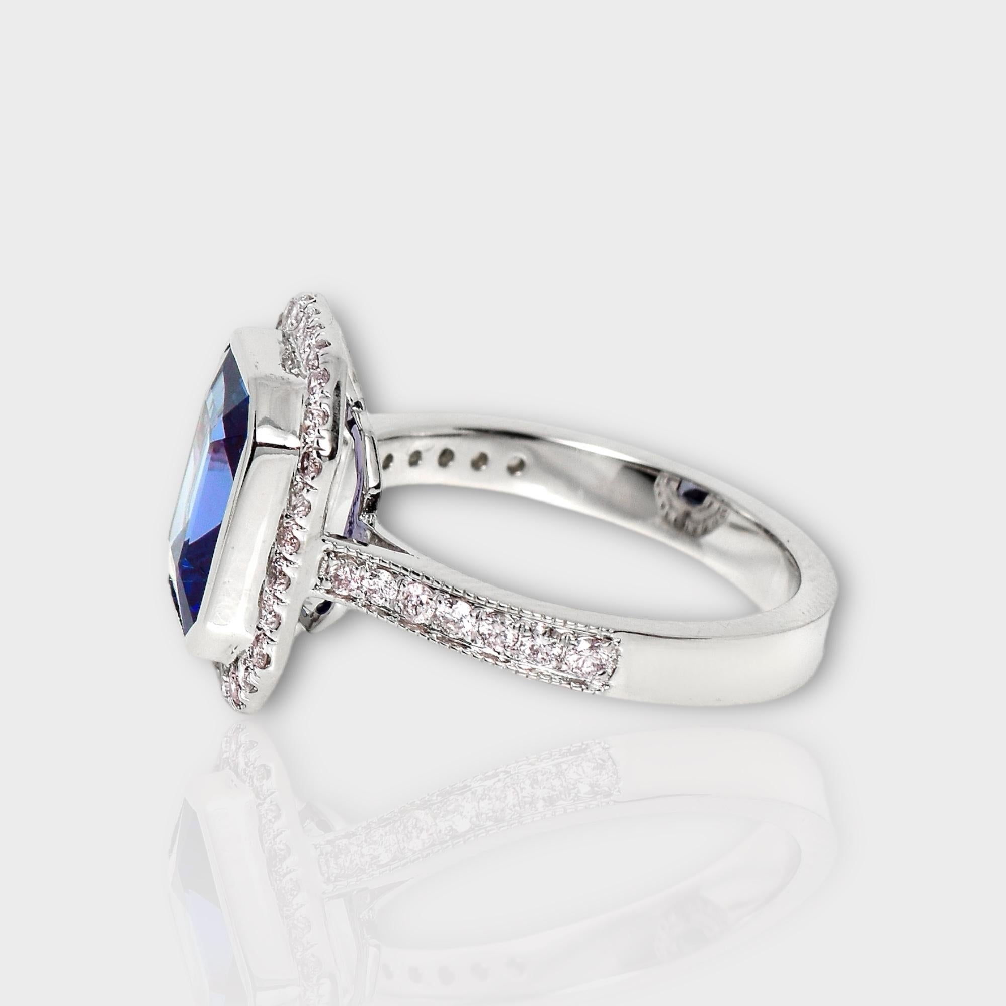 IGI 14K 2.50 ct Tanzanite&Pink Diamond Antique Art Deco Engagement Ring For Sale 2