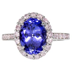 *NRP*IGI 14K 2.98 ct Tanzanite&Pink Diamond Antique Art Deco Engagement Ring