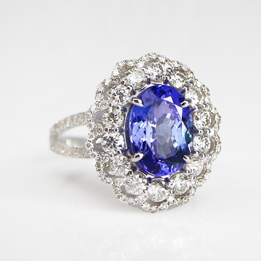 IGI 14K 3.00 Carat Tanzanite&Diamonds Antique Art Deco Engagement Ring In New Condition For Sale In Kaohsiung City, TW