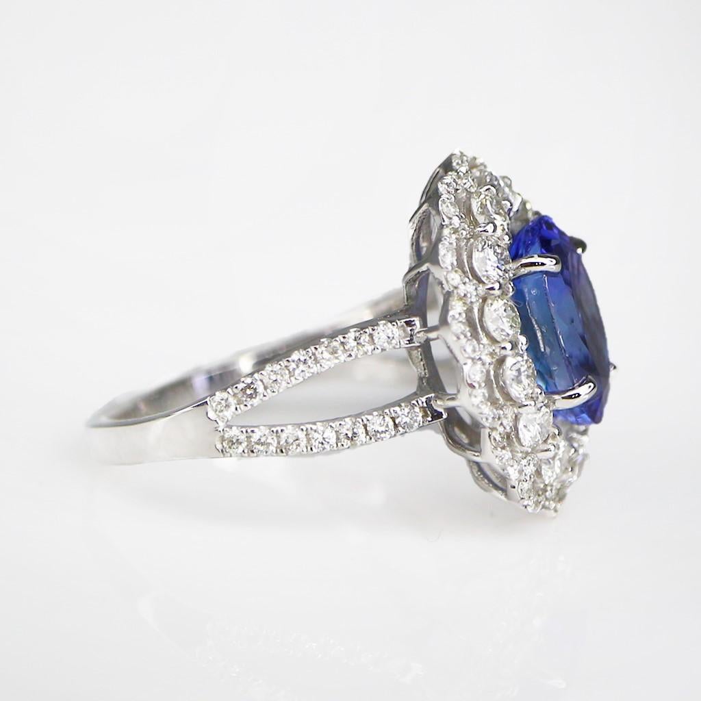 IGI 14K 3.00 Carat Tanzanite&Diamonds Antique Art Deco Engagement Ring For Sale 2