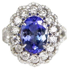 IGI 14K 3.00 Carat Tanzanite&Diamonds Antique Art Deco Engagement Ring