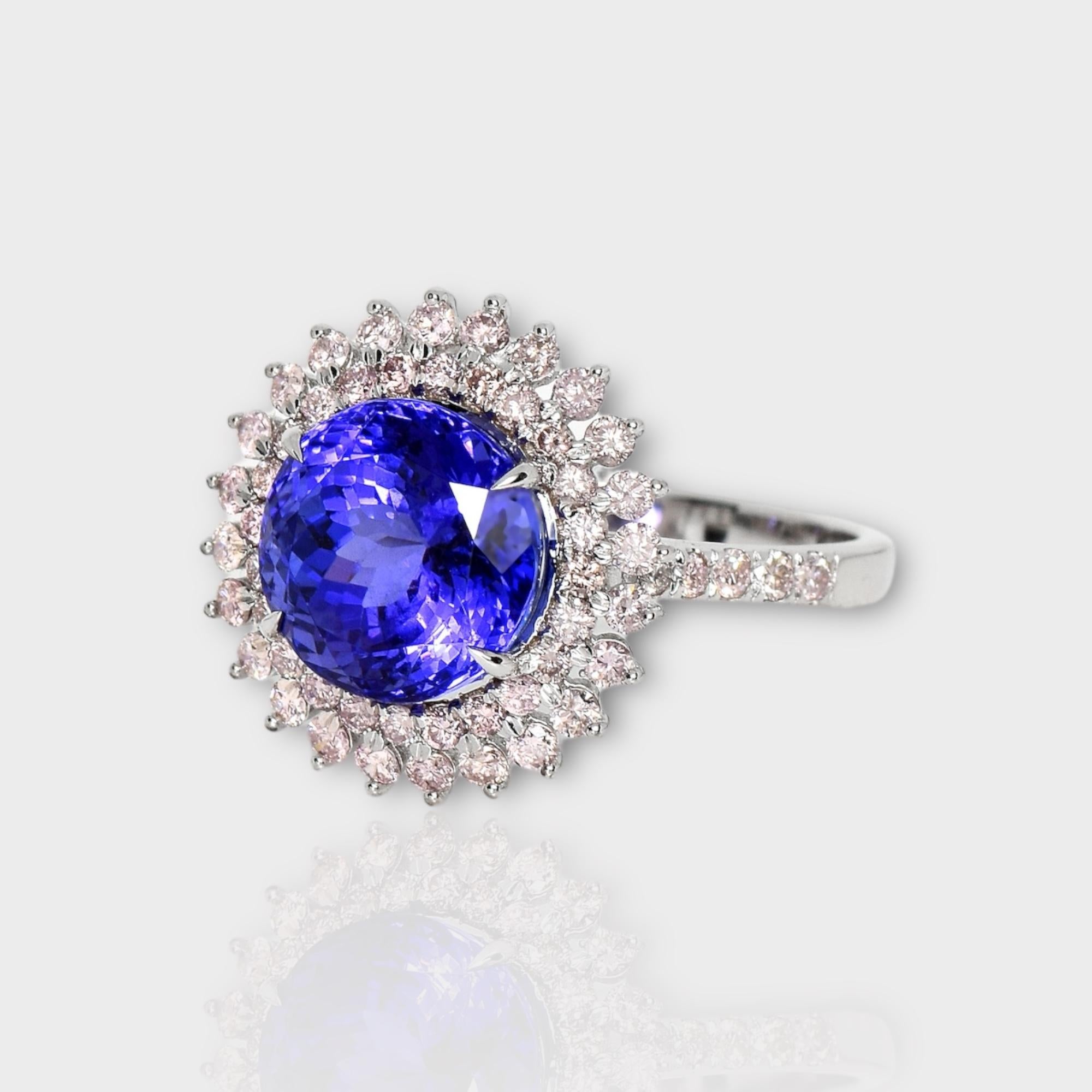Contemporary IGI 14K 4.66 ct Tanzanite&Pink Diamond Antique Art Deco Engagement Ring For Sale