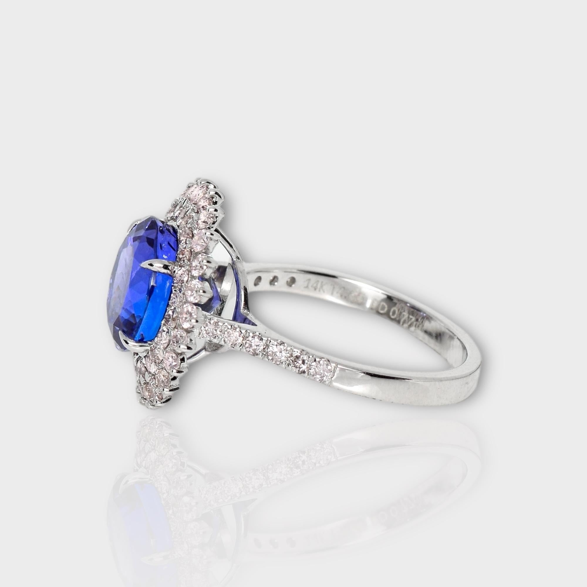 Round Cut IGI 14K 4.66 ct Tanzanite&Pink Diamond Antique Art Deco Engagement Ring For Sale