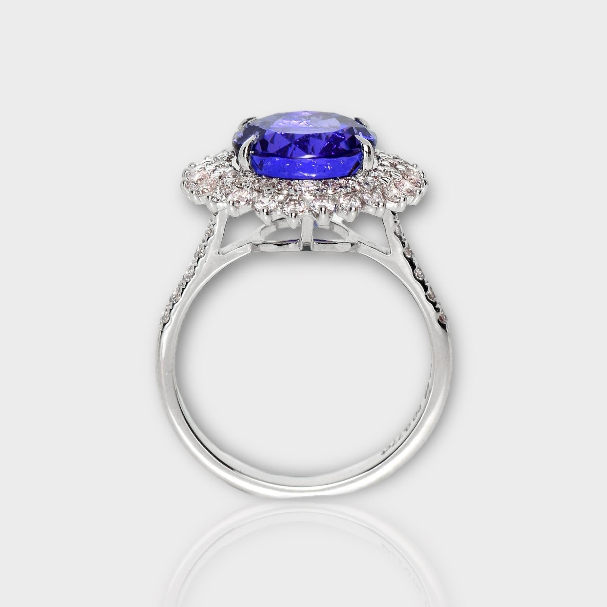 IGI 14K 4.66 ct Tanzanite&Pink Diamond Antique Art Deco Engagement Ring In New Condition For Sale In Kaohsiung City, TW