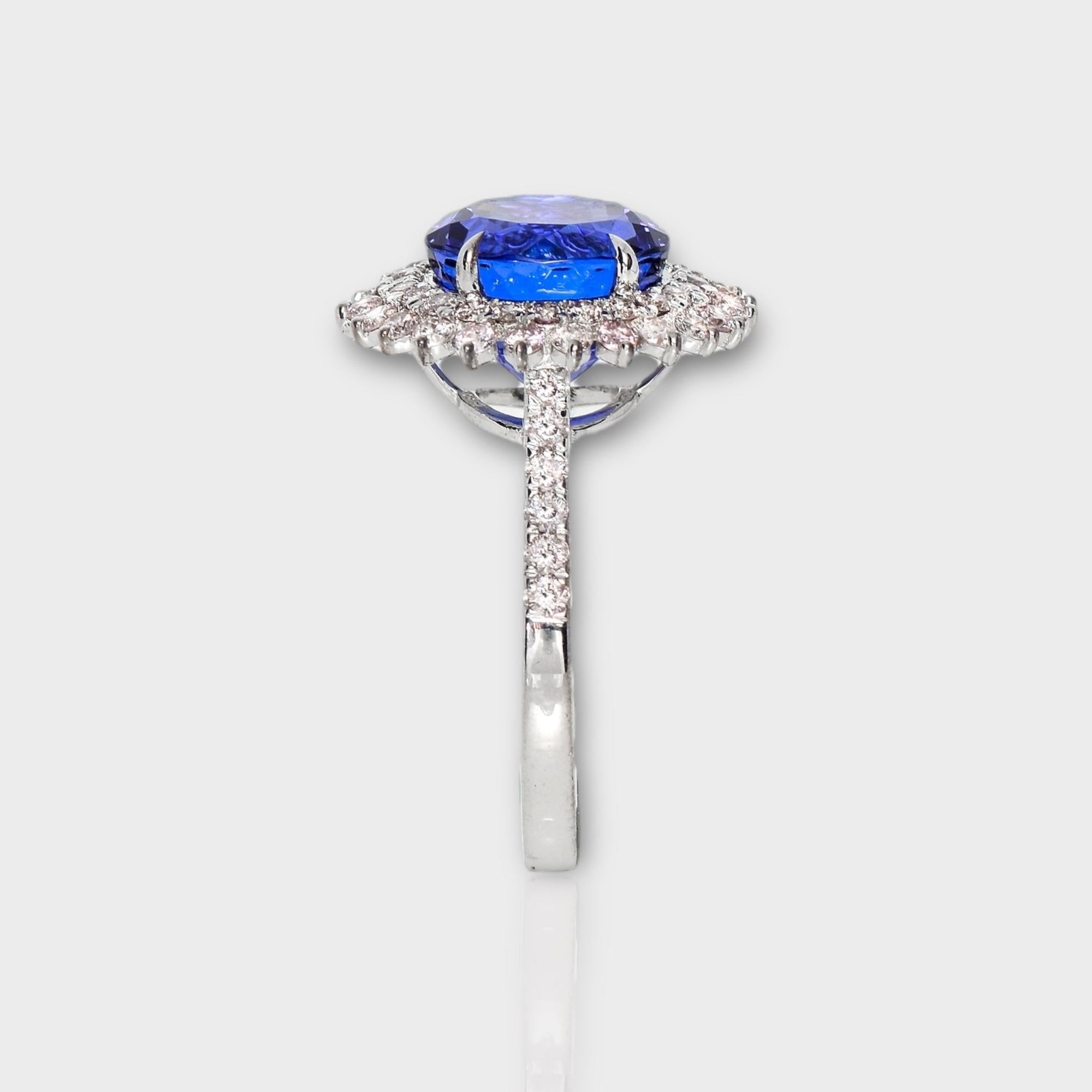 Bague de fiançailles IGI 14K 4.66 ct Tanzanite&Pink Diamond Antique Art Deco Pour femmes en vente