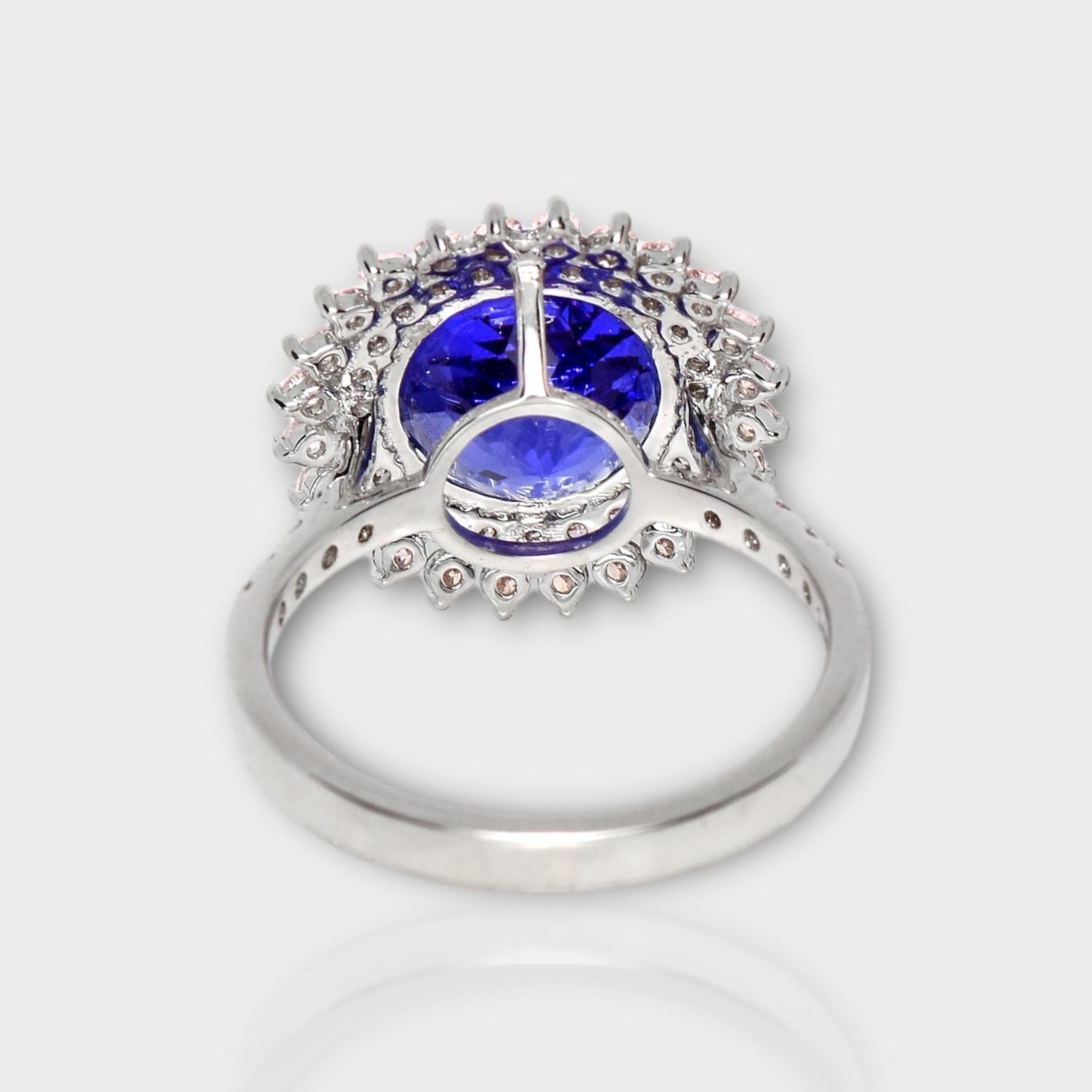 IGI 14K 4.66 ct Tanzanite&Pink Diamond Antique Art Deco Engagement Ring For Sale 1