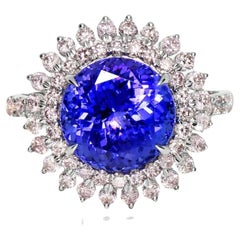 Bague de fiançailles IGI 14K 4.66 ct Tanzanite&Pink Diamond Antique Art Deco