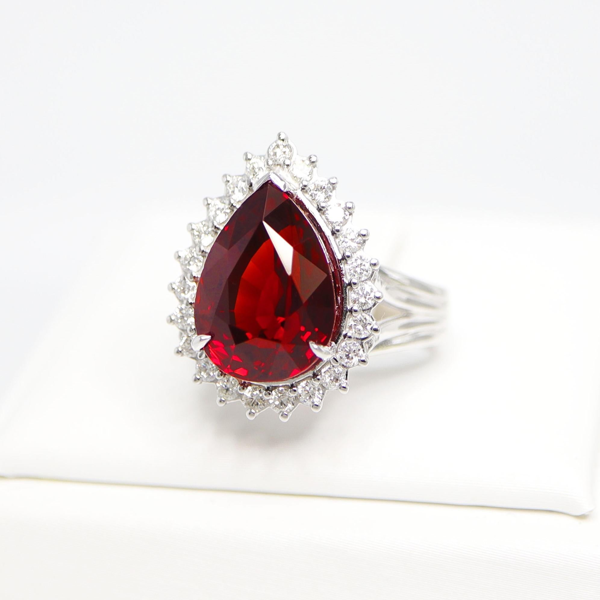 Women's GIA 9.12 Ct 14K White Gold Pigeon Blood Red Garnet&Diamonds Engagement Ring For Sale