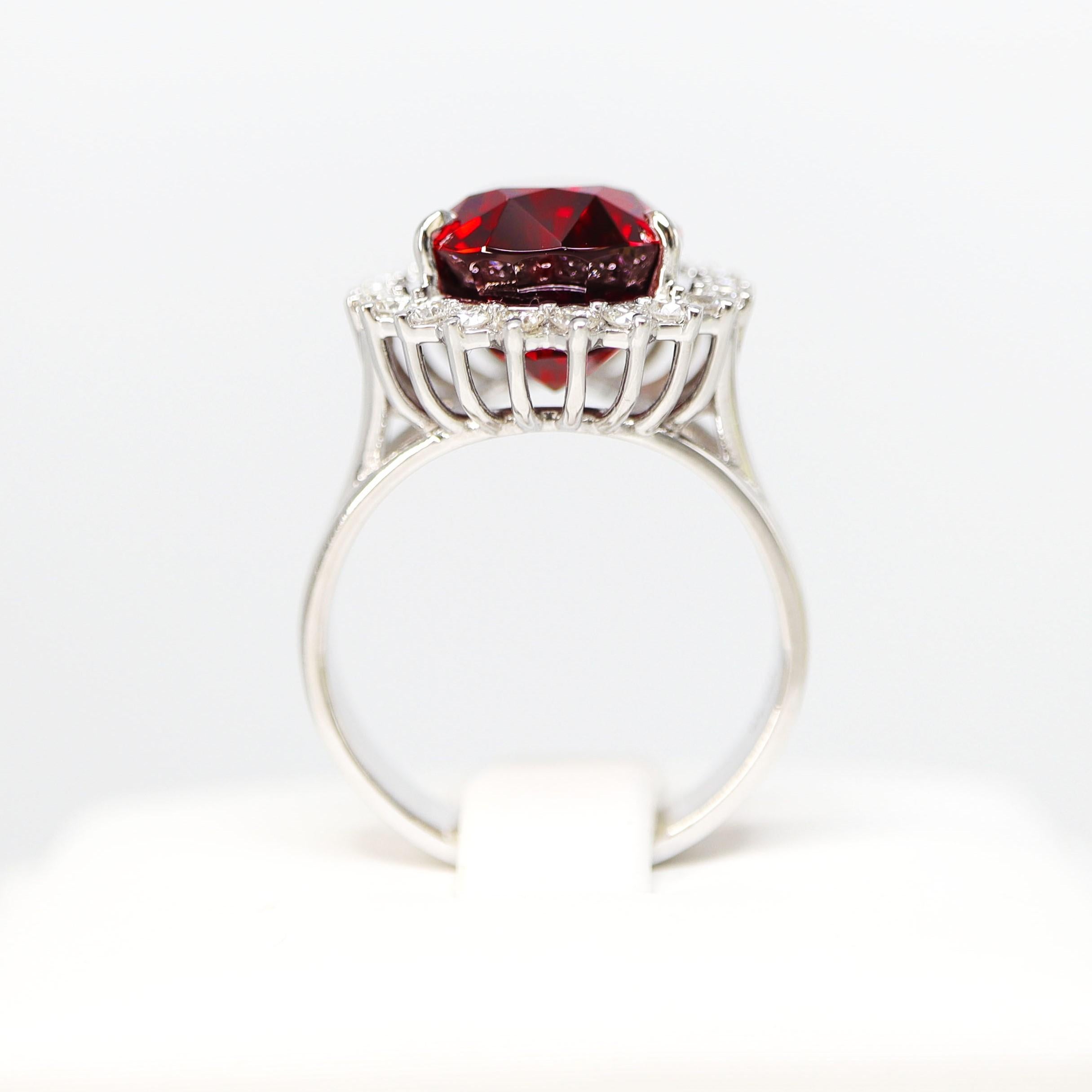 GIA 9.12 Ct 14K White Gold Pigeon Blood Red Garnet&Diamonds Engagement Ring For Sale 1