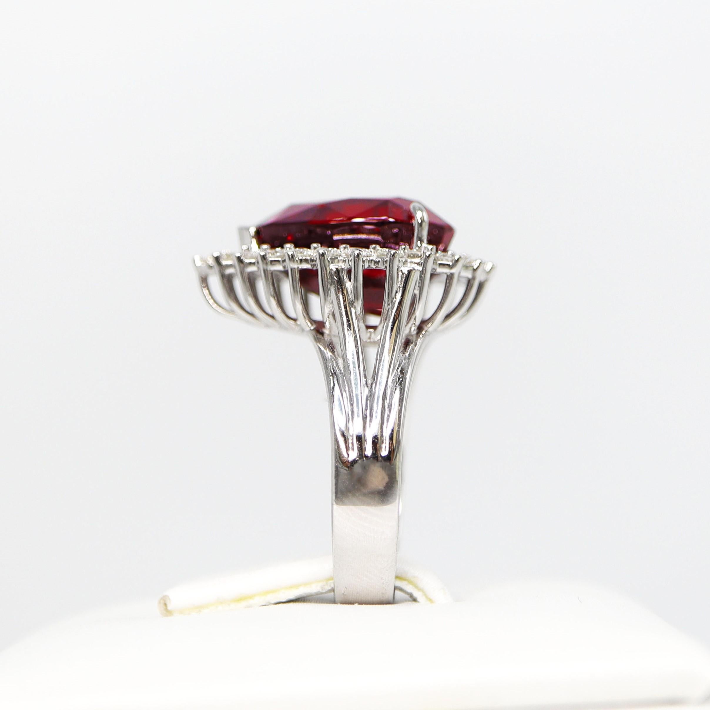 GIA 9.12 Ct 14K White Gold Pigeon Blood Red Garnet&Diamonds Engagement Ring For Sale 2