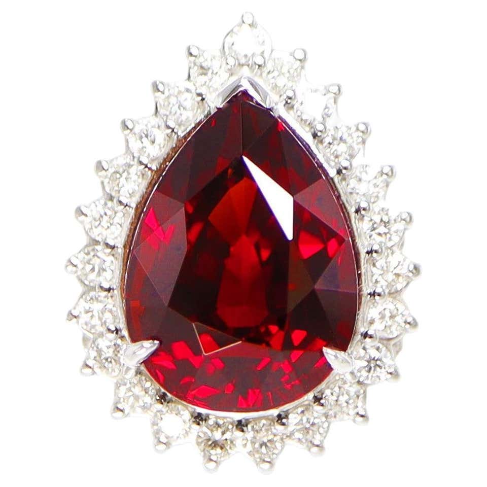 GIA 11.79 Ct 14K White Gold Pigeon Blood Red Garnet&Diamonds Engagement ...