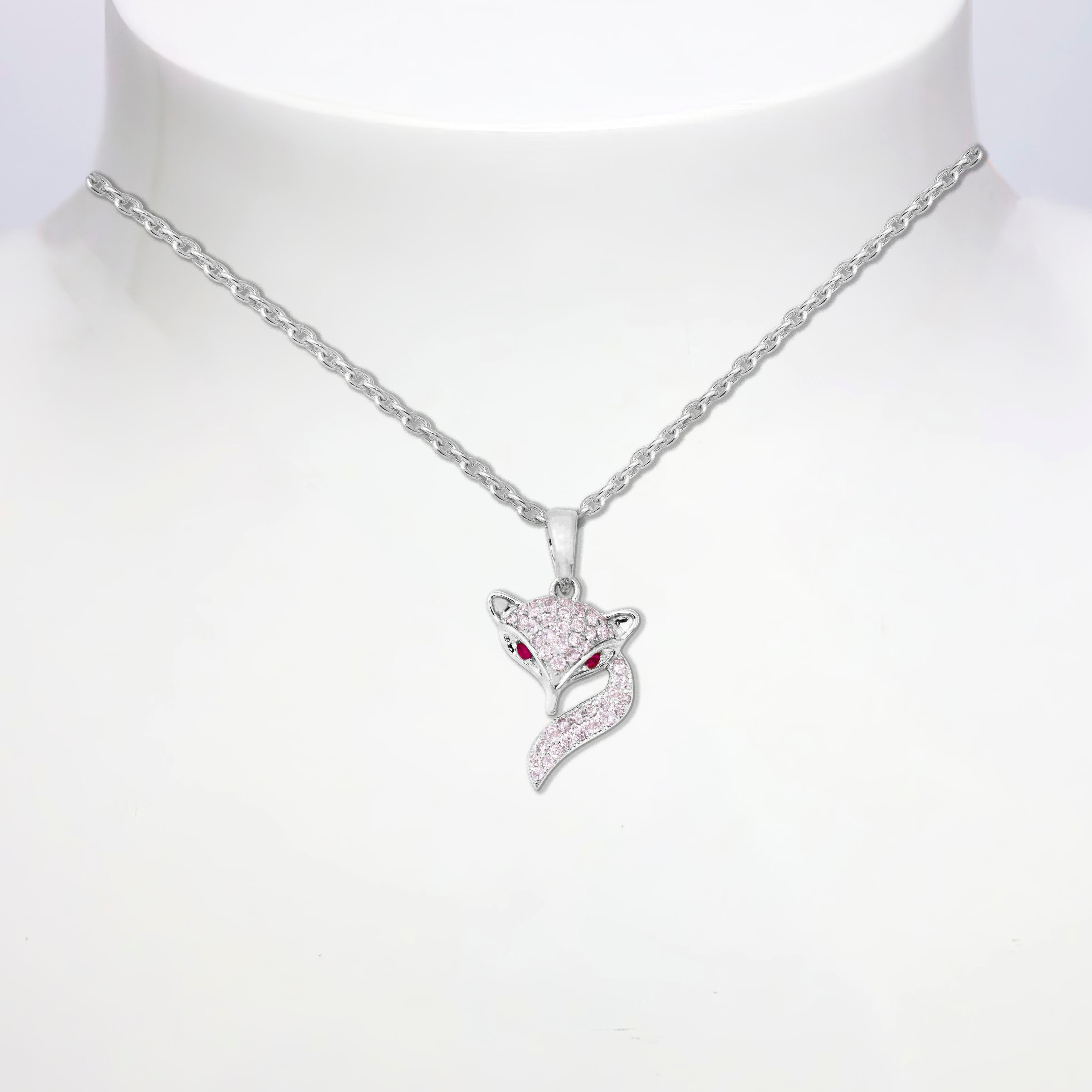 *IGI 14K 0.36 ct Natural Pink Diamonds Fox Design Pendant Necklace*

This band features a stunning design with a fox crafted from 14K white gold. It is set with natural pink diamonds weighing 0.36 carats.

This necklace features colorful natural