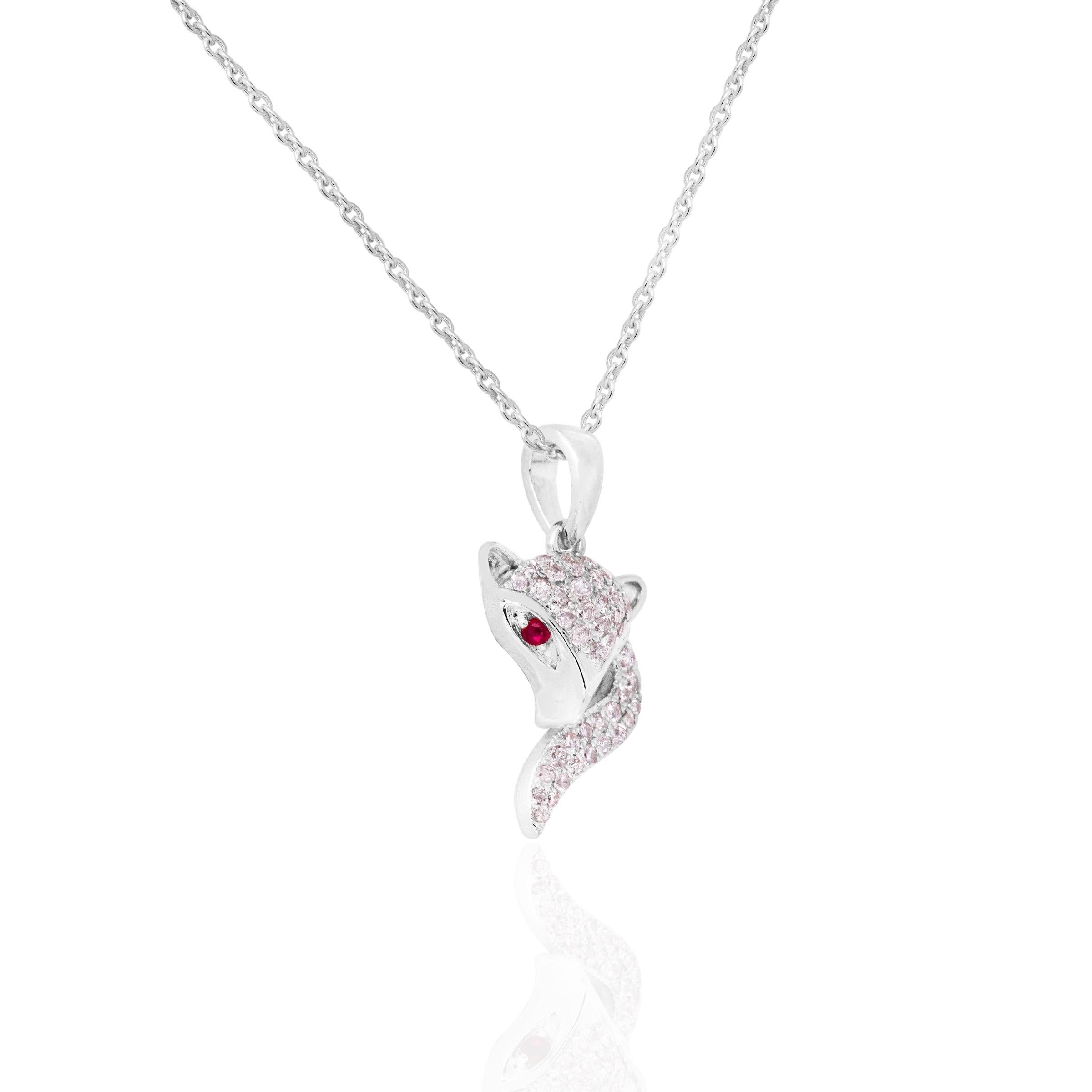 Women's IGI 14K 0.36 ct Natural Pink Diamonds Fox Design Pendant Necklace For Sale