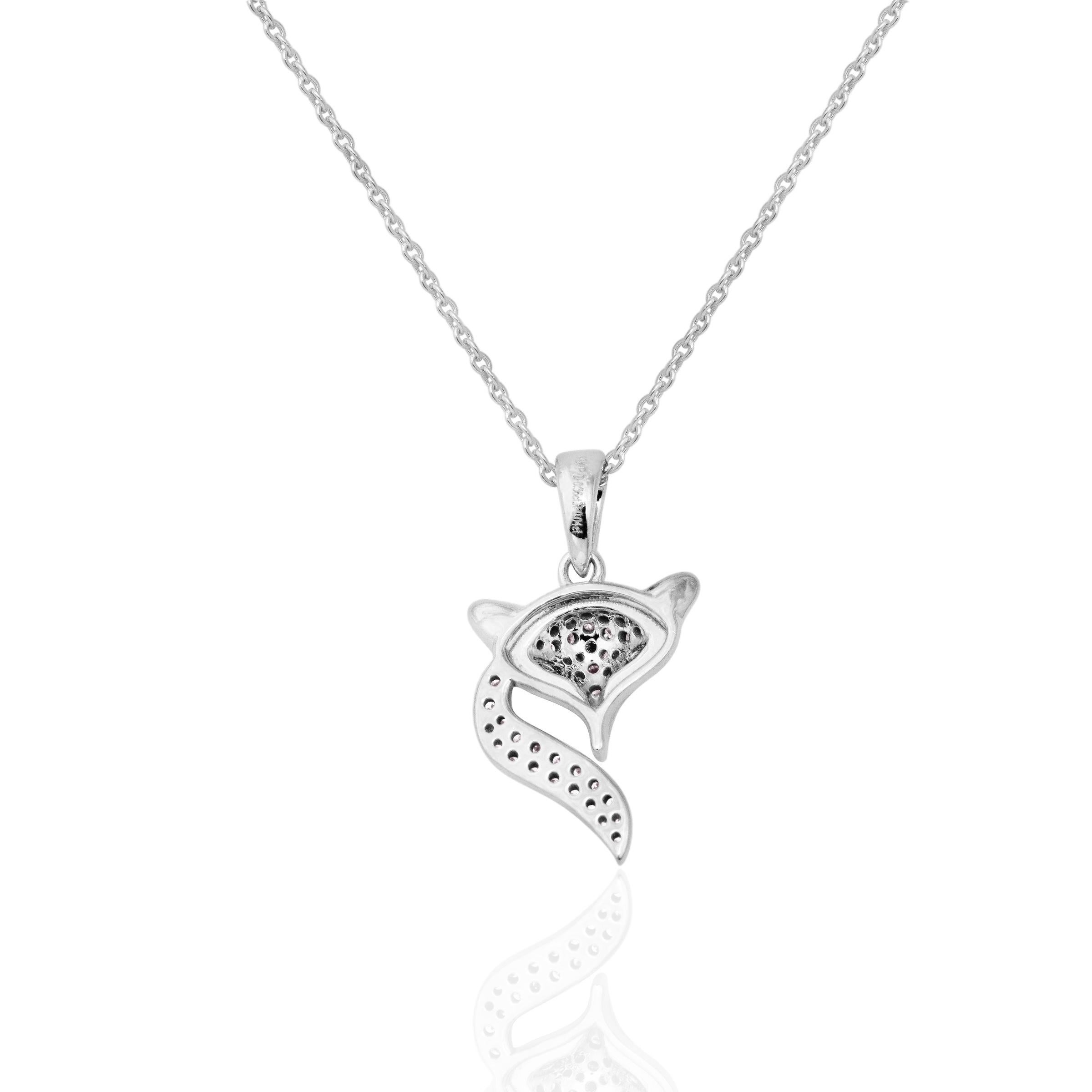 IGI 14K 0.36 ct Natural Pink Diamonds Fox Design Pendant Necklace For Sale 2