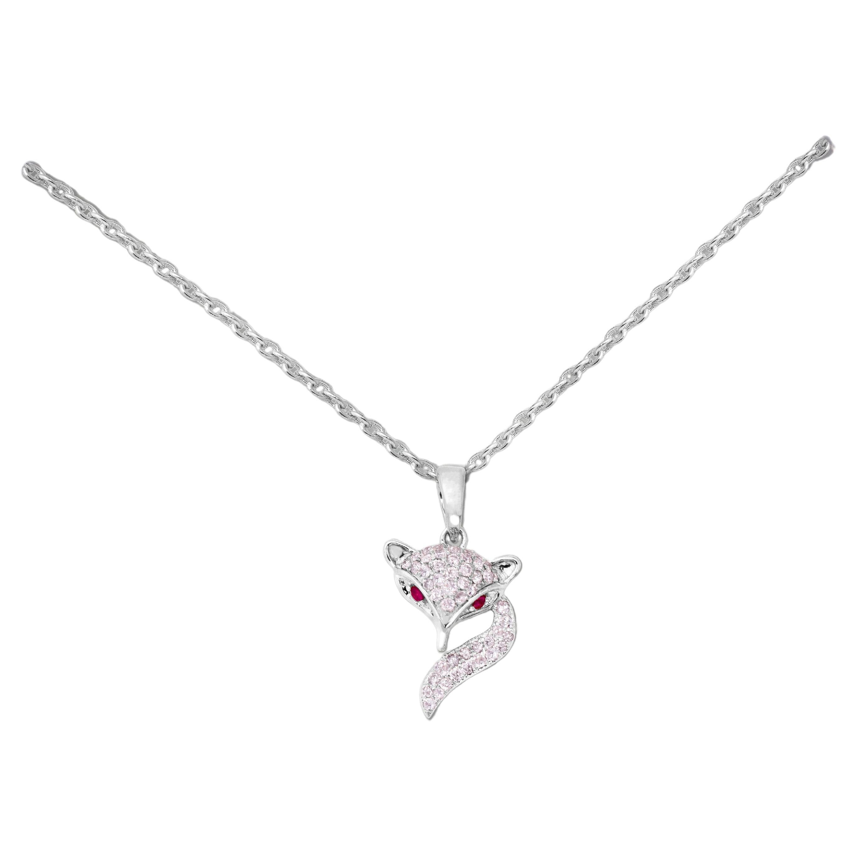 IGI 14K 0.36 ct Natural Pink Diamonds Fox Design Pendant Necklace