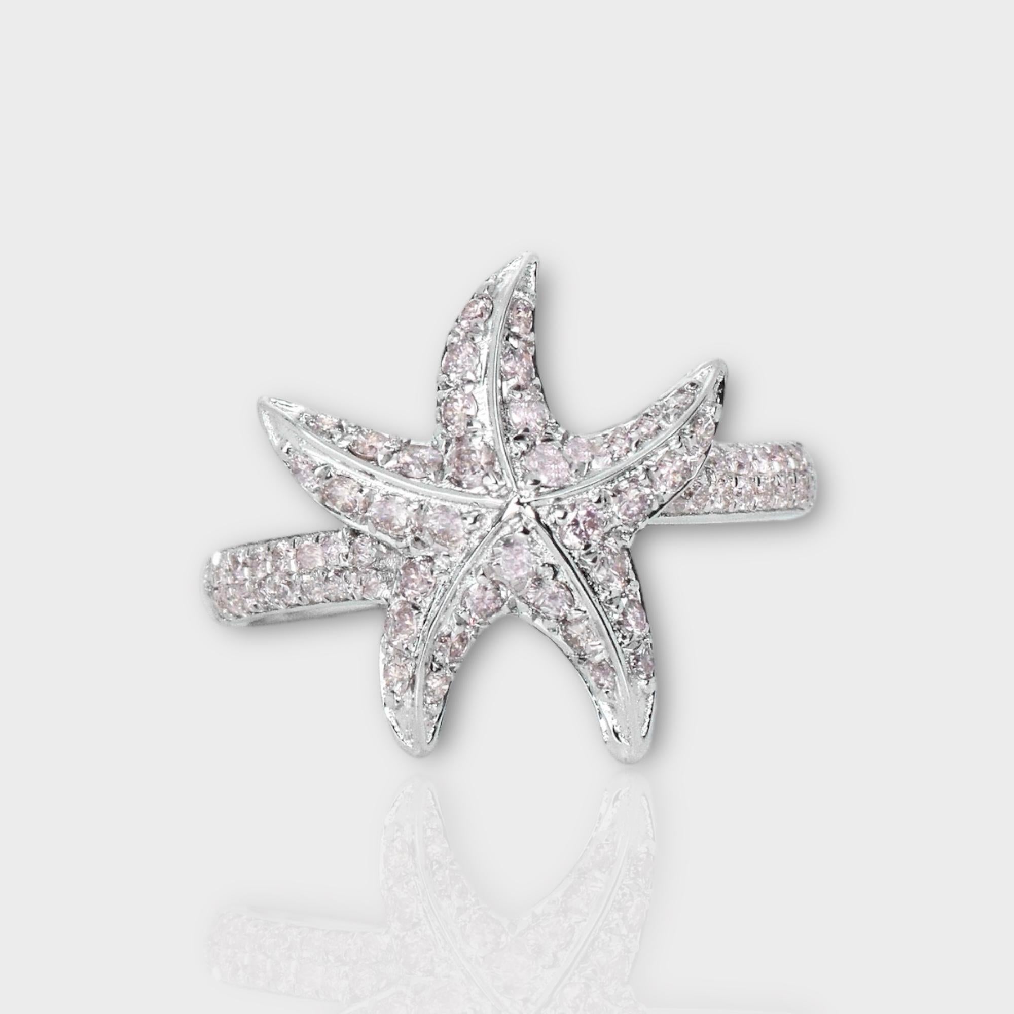*IGI 14K 0.58 ct Natural Pink Diamonds Sea Star Design  Antique Art Deco Ring*

This band features a stunning design with a sea star crafted from 14K white gold. It is set with natural pink diamonds weighing 0.58 carats.

This ring features colorful
