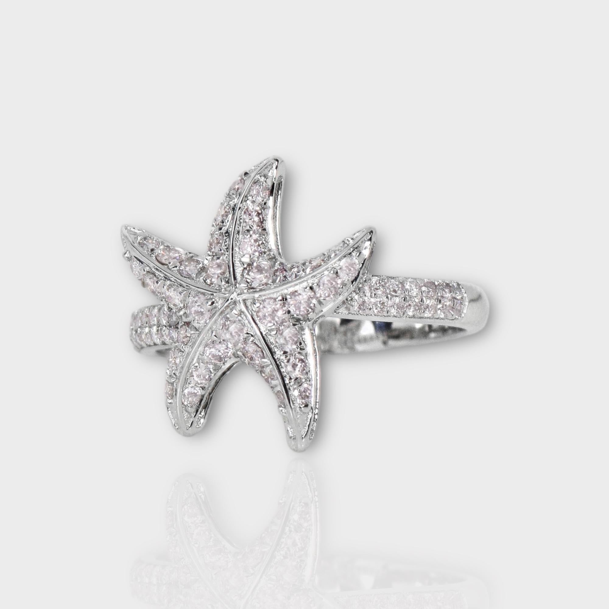 Contemporary IGI 14K 0.58 ct Natural Pink Diamonds Sea Star Design Antique Art Deco Ring For Sale