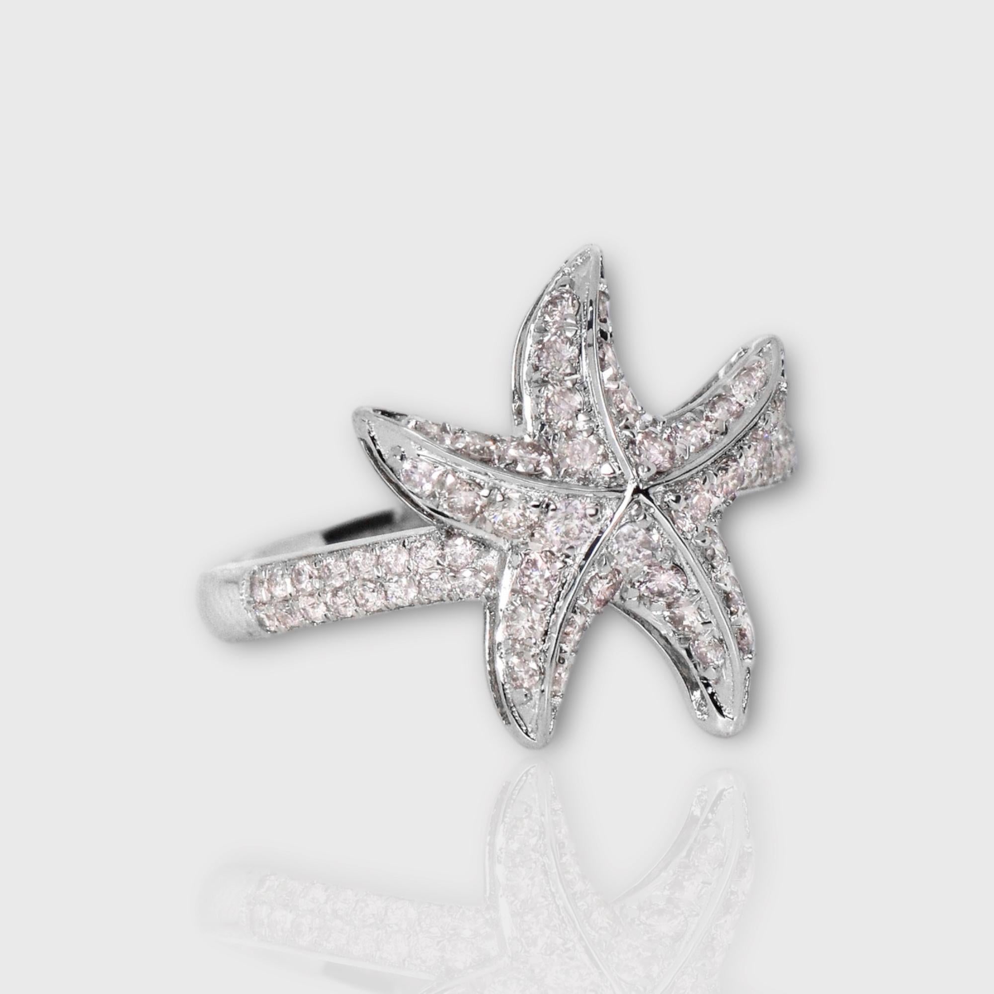 Round Cut IGI 14K 0.58 ct Natural Pink Diamonds Sea Star Design Antique Art Deco Ring For Sale