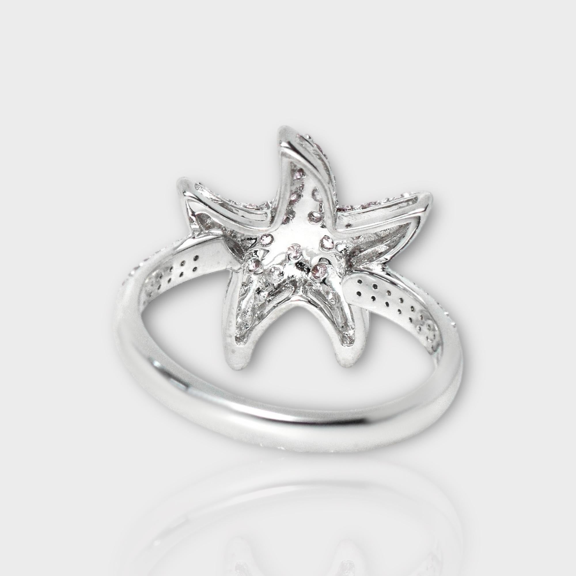 IGI 14K 0.58 ct Natural Pink Diamonds Sea Star Design Antique Art Deco Ring For Sale 2