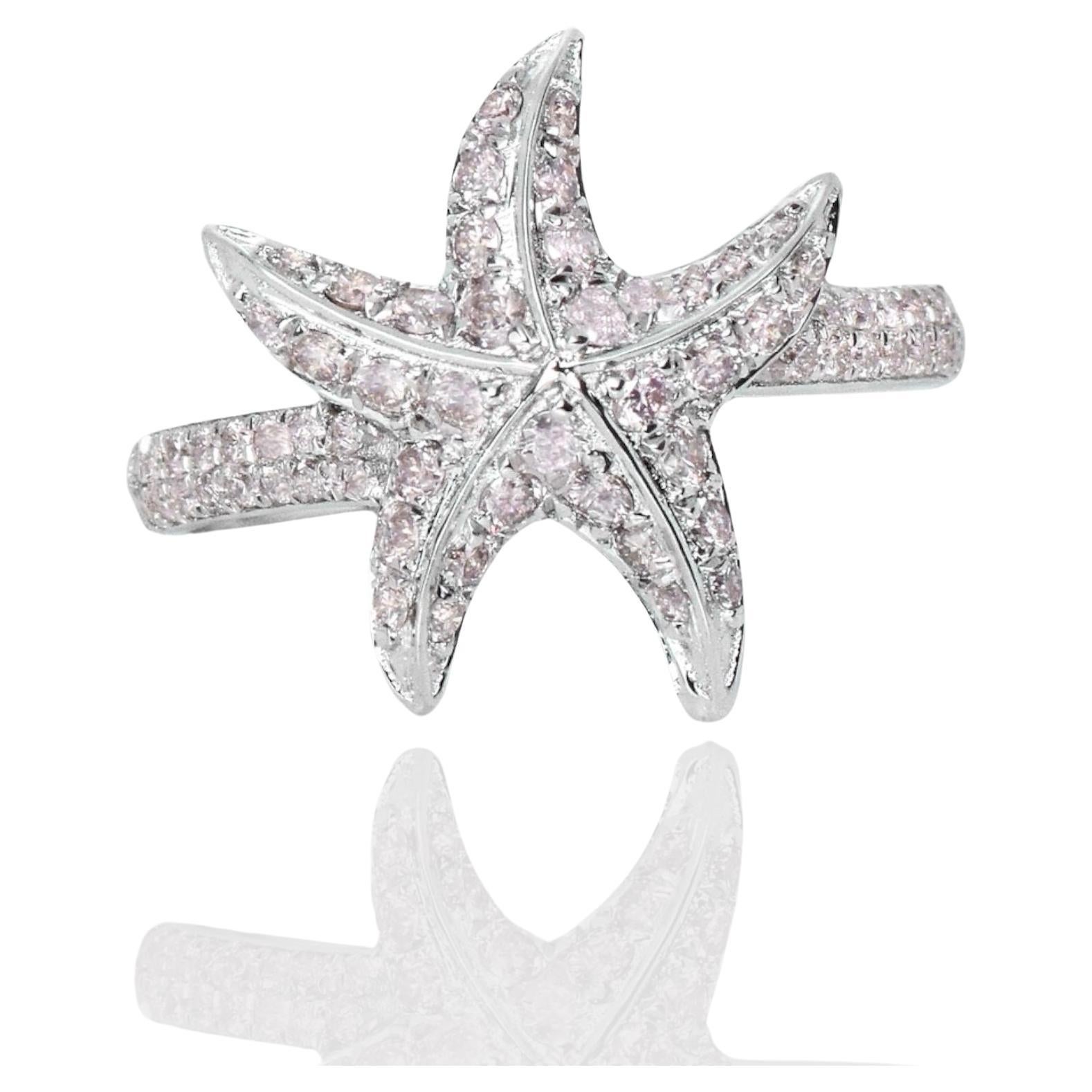 IGI 14K 0.58 ct Natural Pink Diamonds Sea Star Design Antique Art Deco Ring For Sale