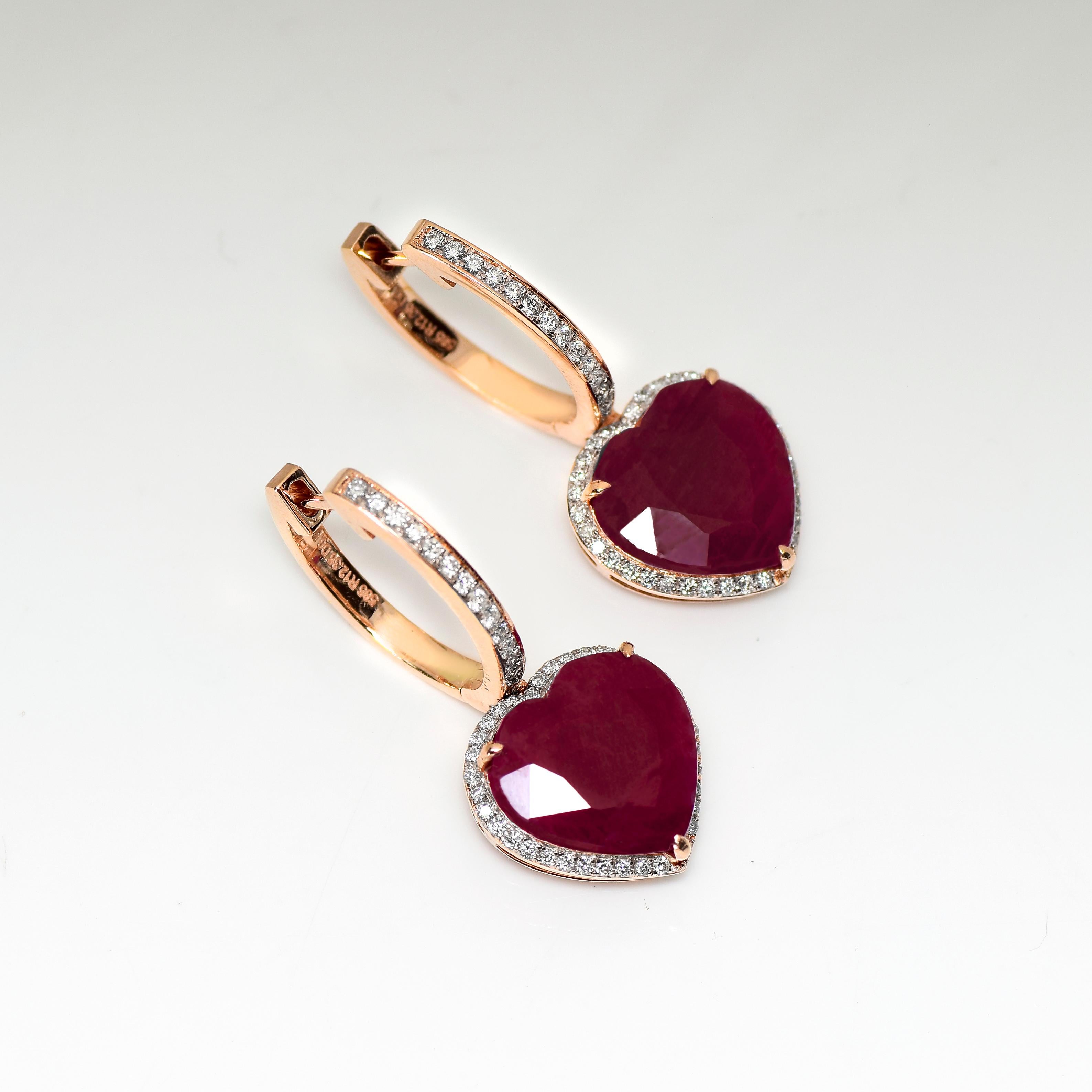 Contemporary *NRP*IGI 14k 12.35ct Unheated Ruby&Diamonds Antique Art Deco Hook Drop Earring