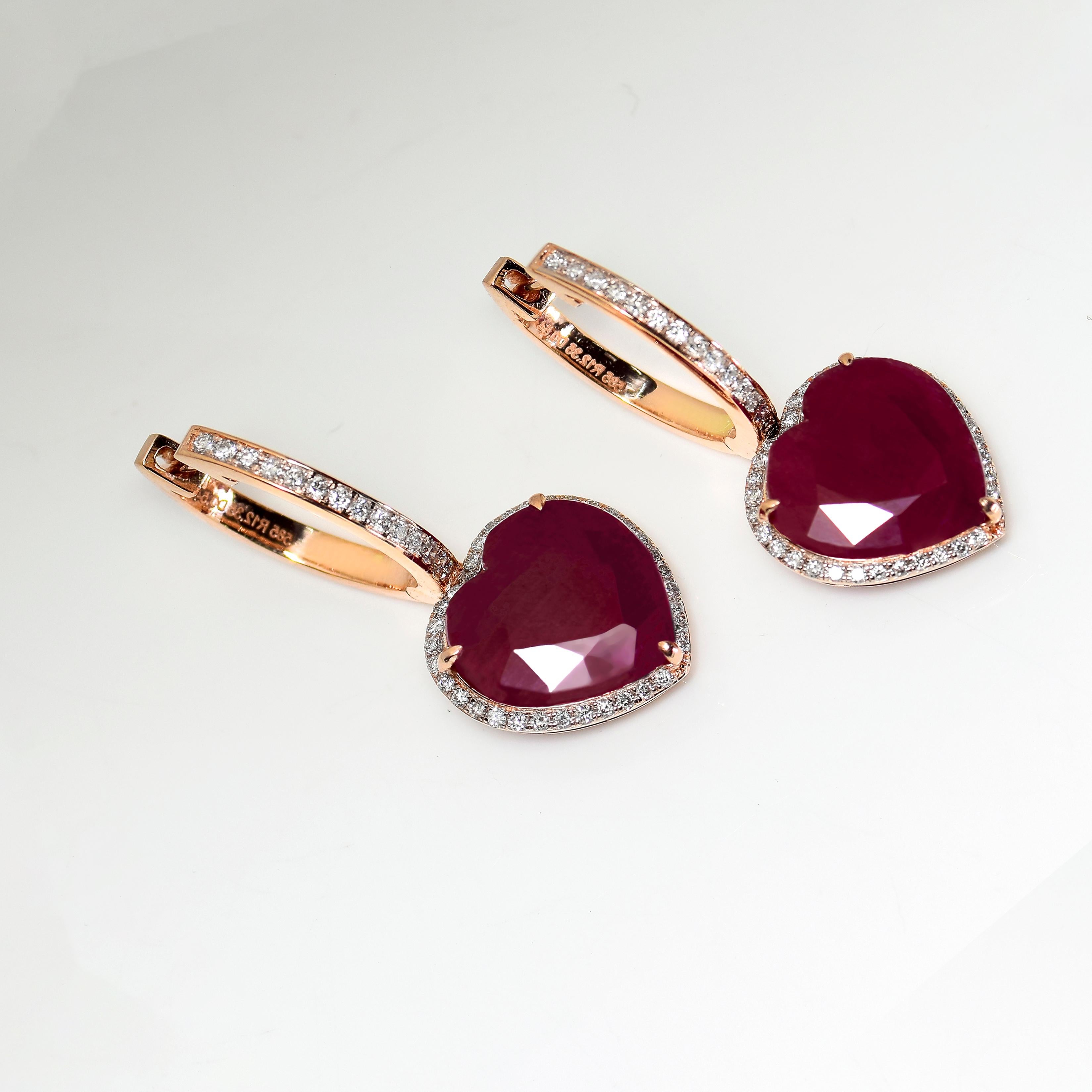Women's *NRP*IGI 14k 12.35ct Unheated Ruby&Diamonds Antique Art Deco Hook Drop Earring