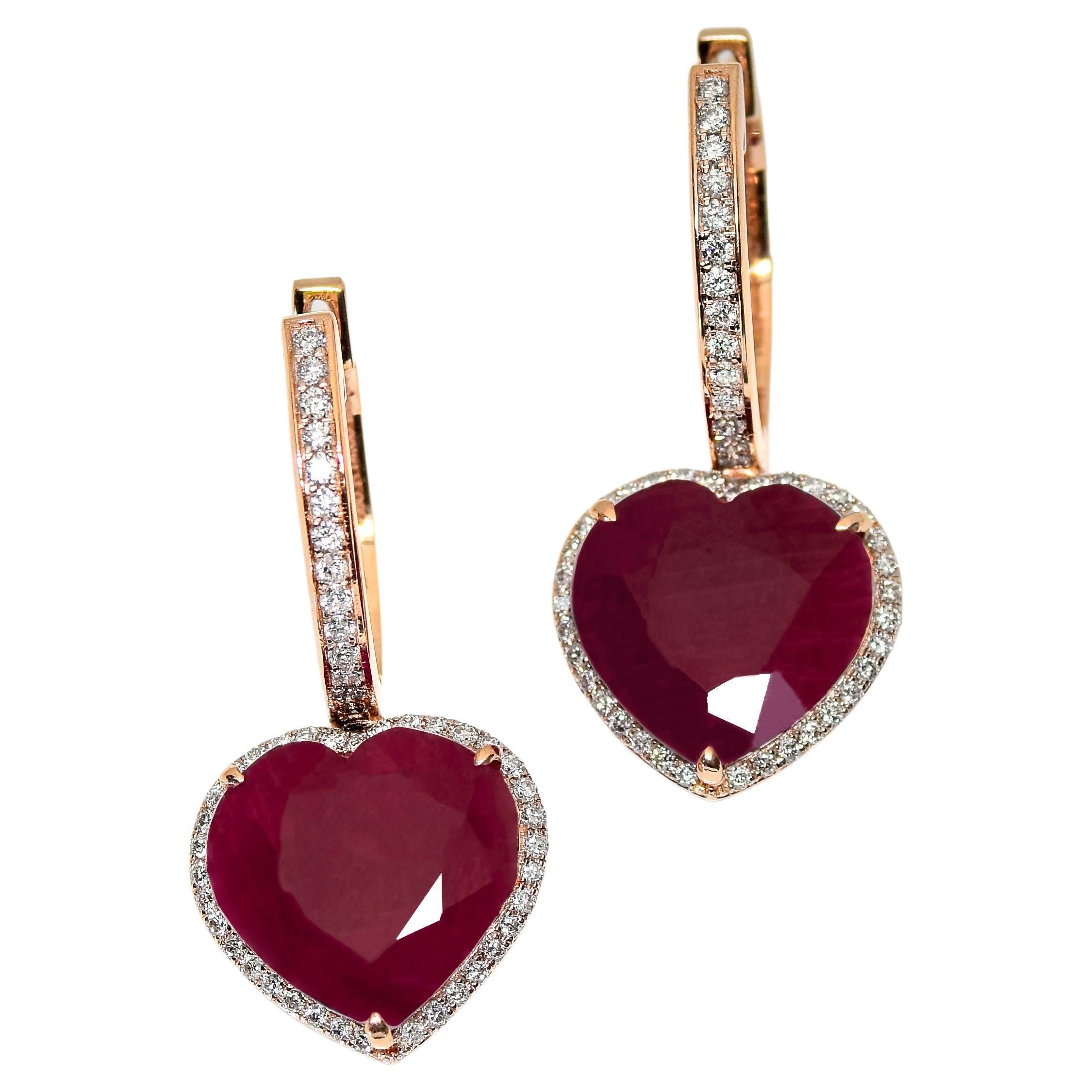 *NRP*IGI 14k 12.35ct Unheated Ruby&Diamonds Antique Art Deco Hook Drop Earring