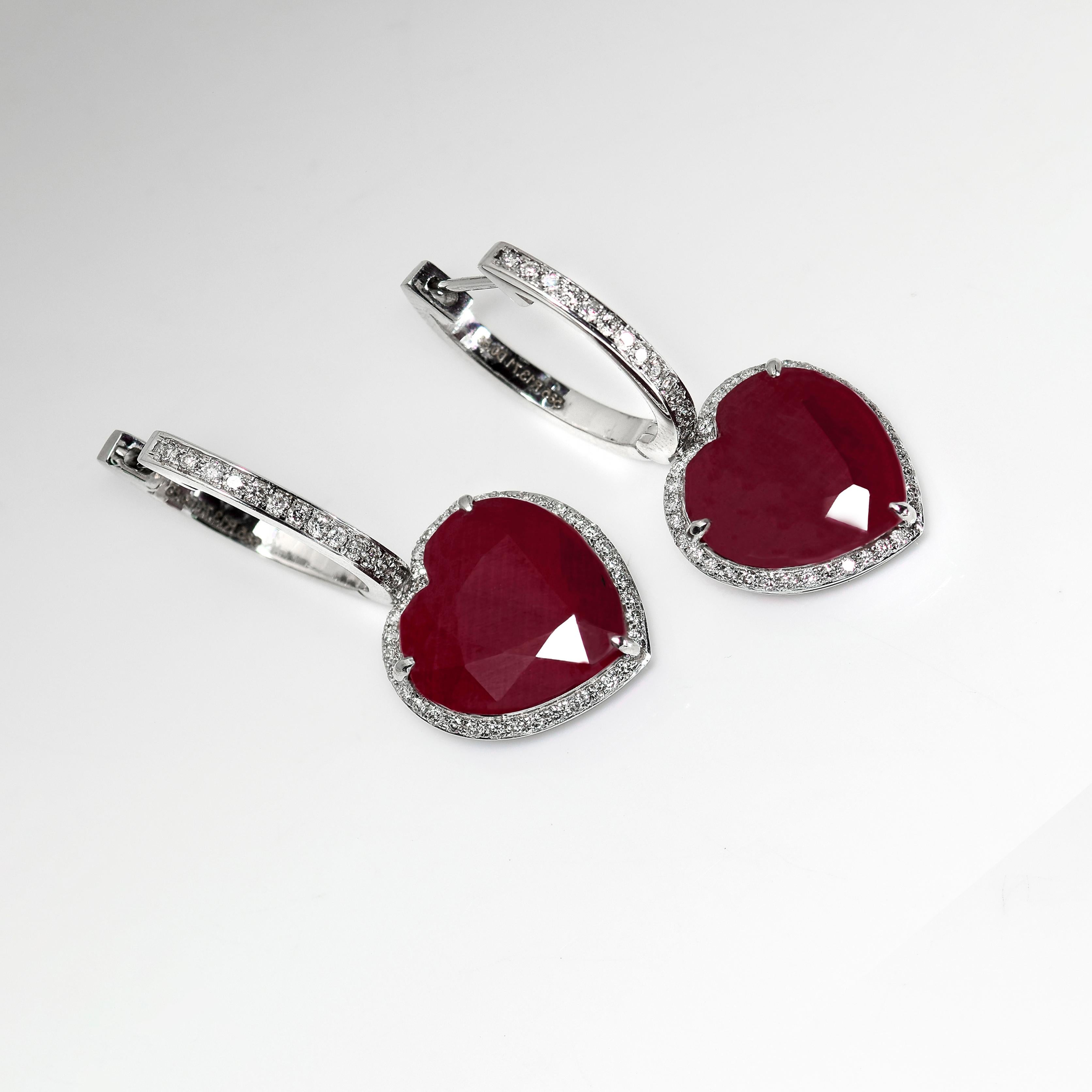 Women's IGI 14K 13.71 ct Unheated Ruby&Diamonds Antique Art Deco Hook Drop Earring