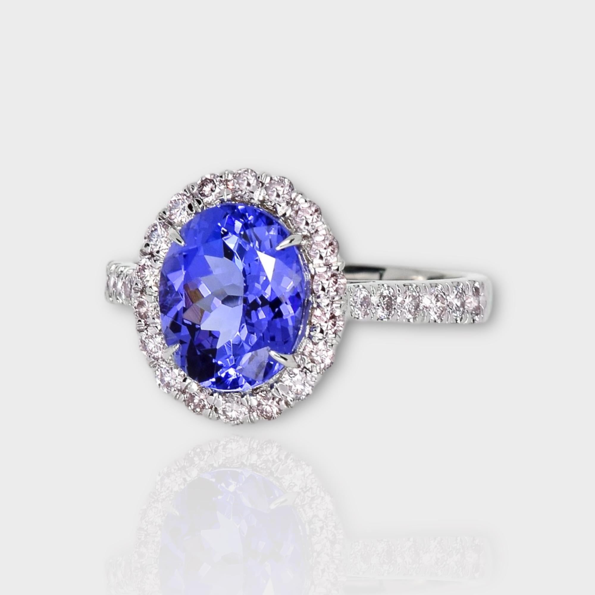 Contemporary IGI 14K 2.56 ct Tanzanite&Pink Diamond Antique Art Deco Engagement Ring For Sale