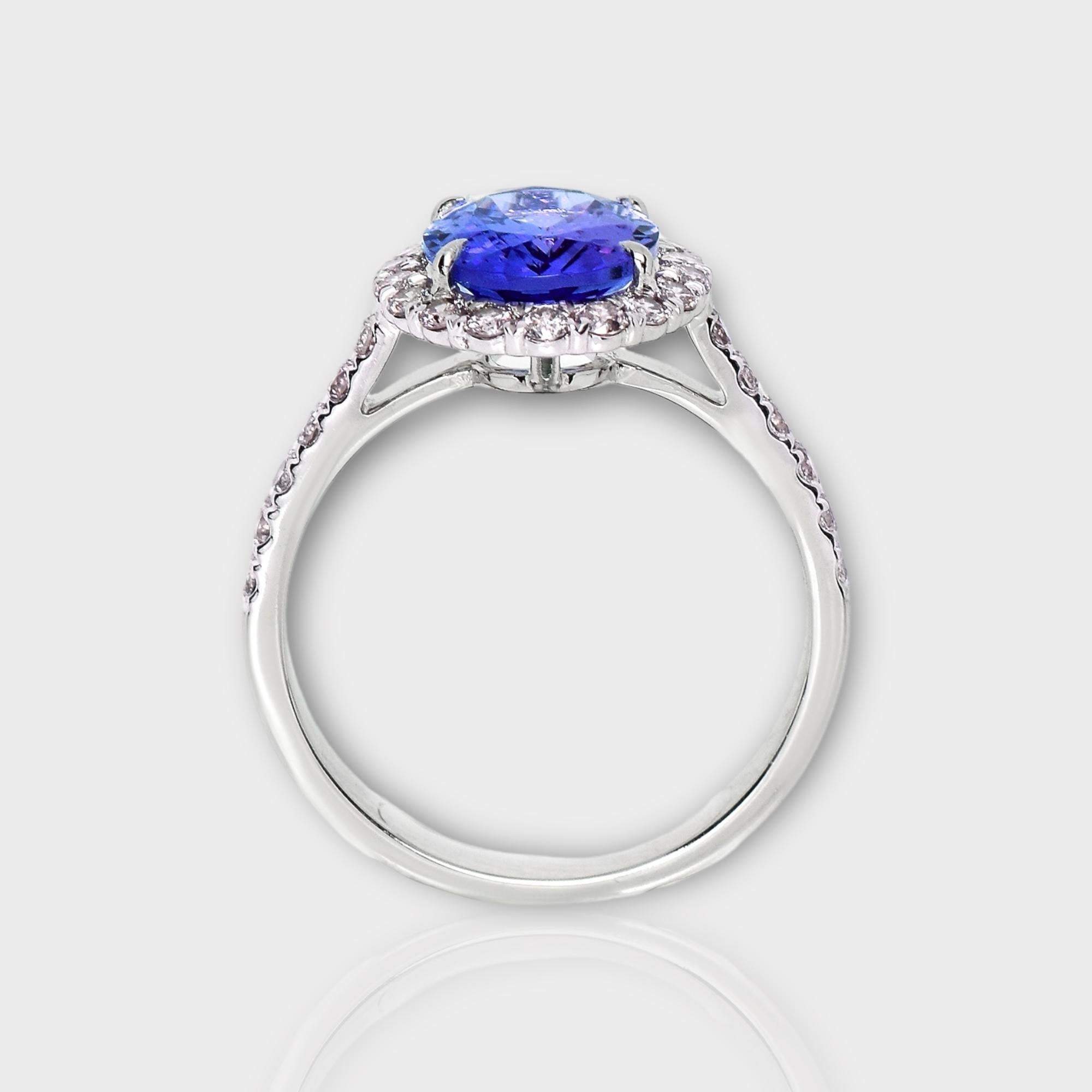 Oval Cut IGI 14K 2.56 ct Tanzanite&Pink Diamond Antique Art Deco Engagement Ring For Sale