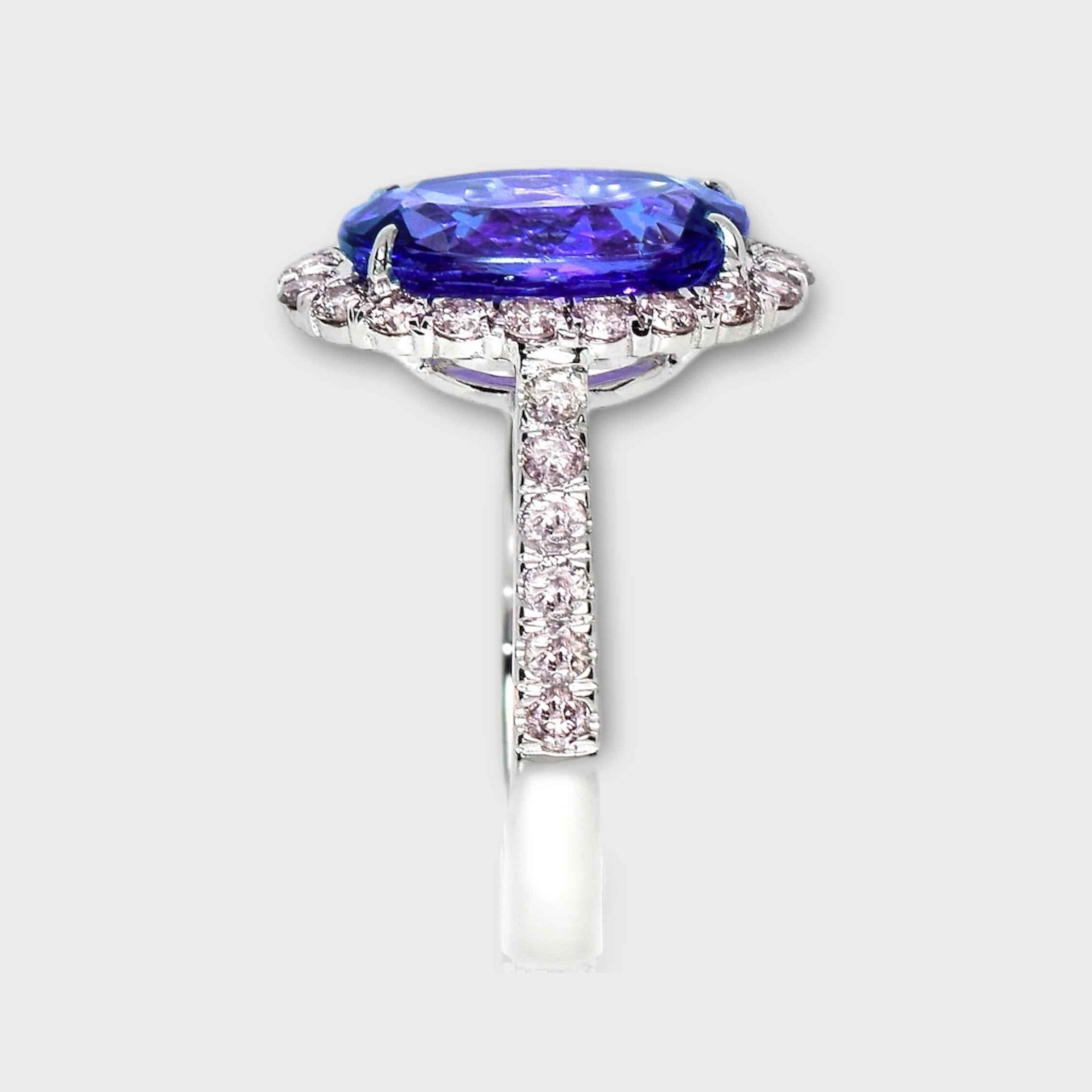 IGI 14K 2.56 ct Tanzanite&Pink Diamond Antique Art Deco Engagement Ring In New Condition For Sale In Kaohsiung City, TW