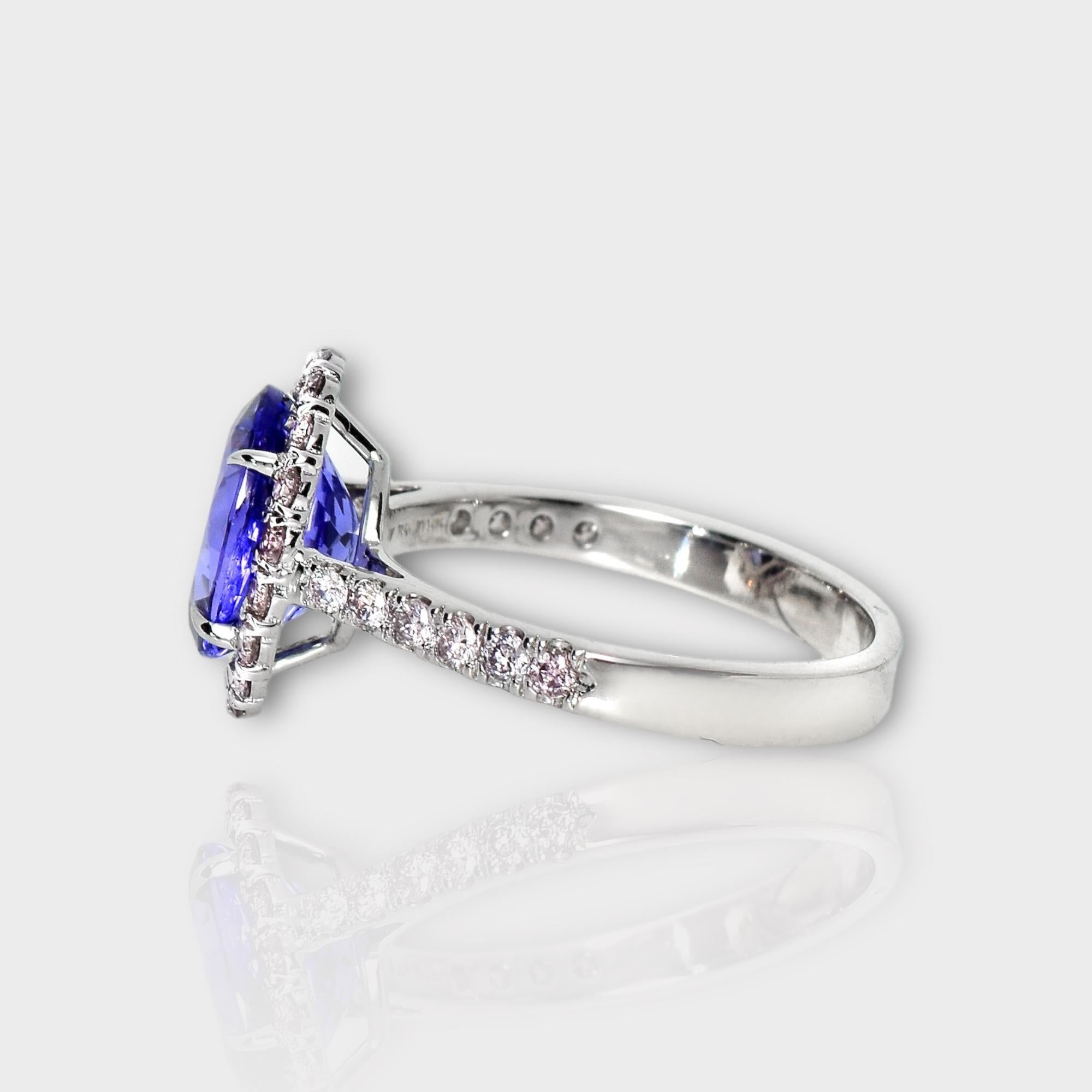 Bague de fiançailles IGI 14K 2.56 ct Tanzanite&Pink Diamond Antique Art Deco Pour femmes en vente