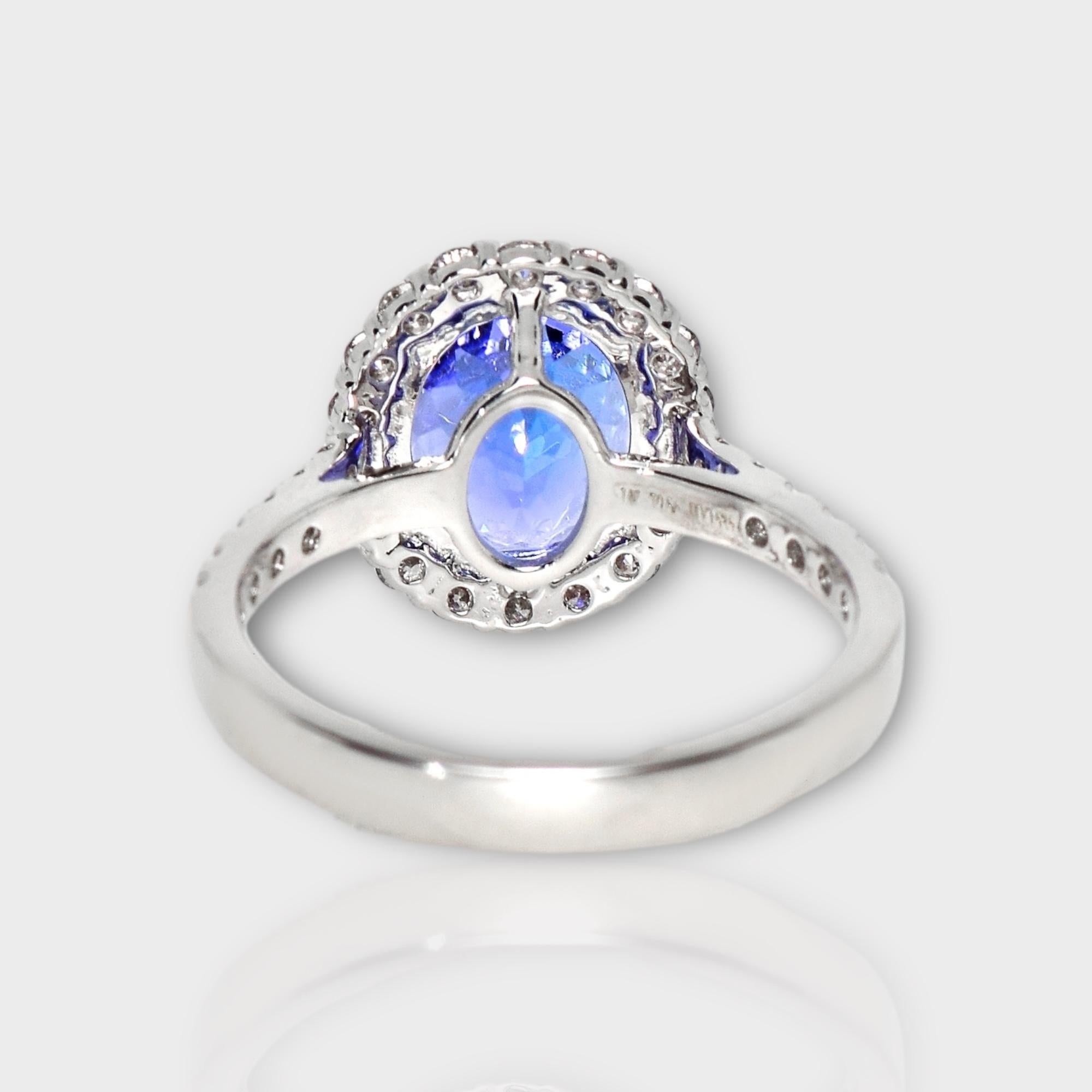 IGI 14K 2.56 ct Tanzanite&Pink Diamond Antique Art Deco Engagement Ring For Sale 1
